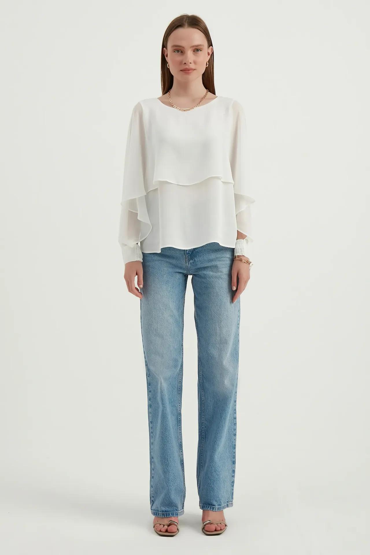 Round Neck Chiffon Double Layer Blouse