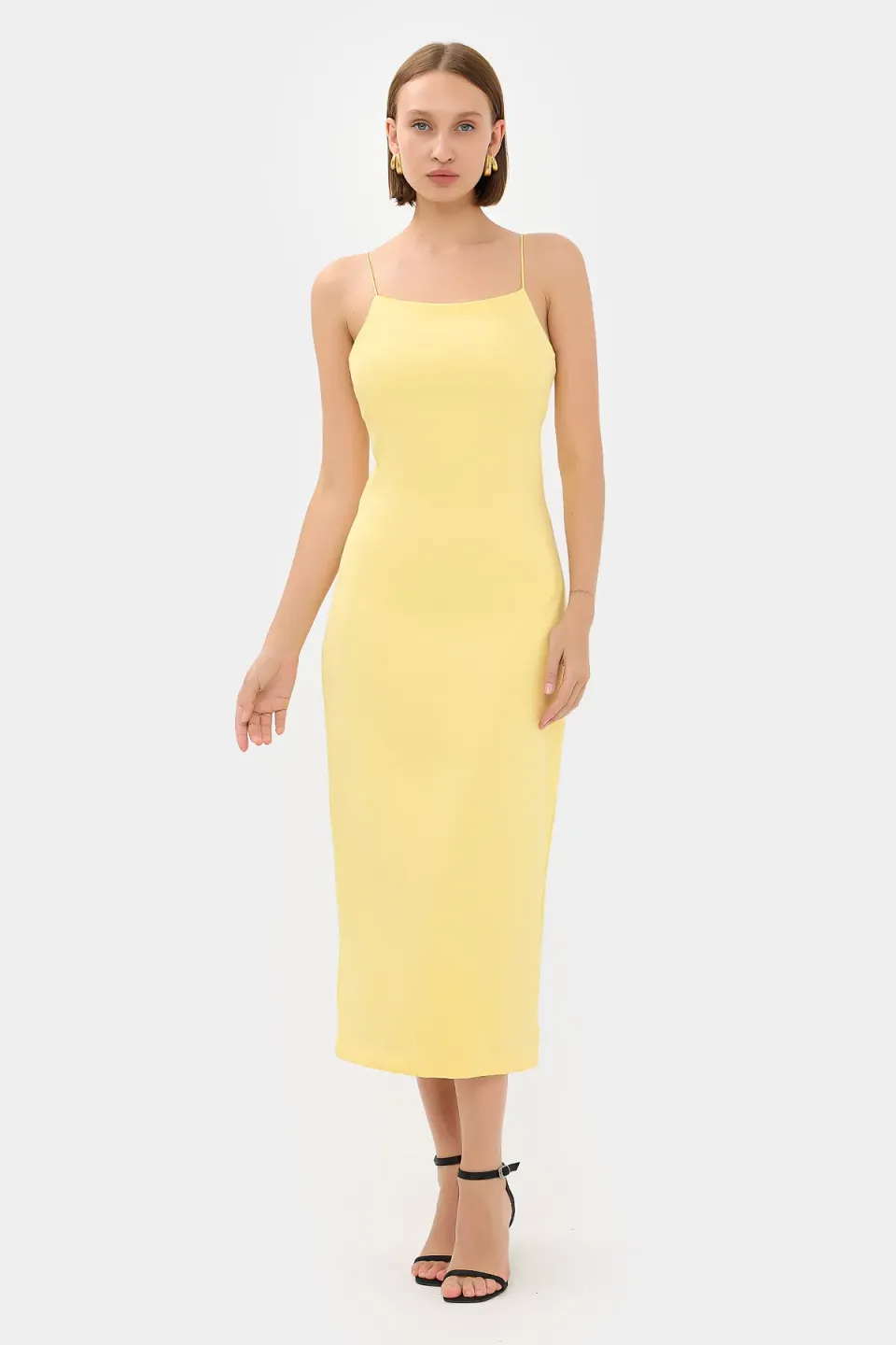 Solid Spaghetti-Strap Midi Dress with Slit