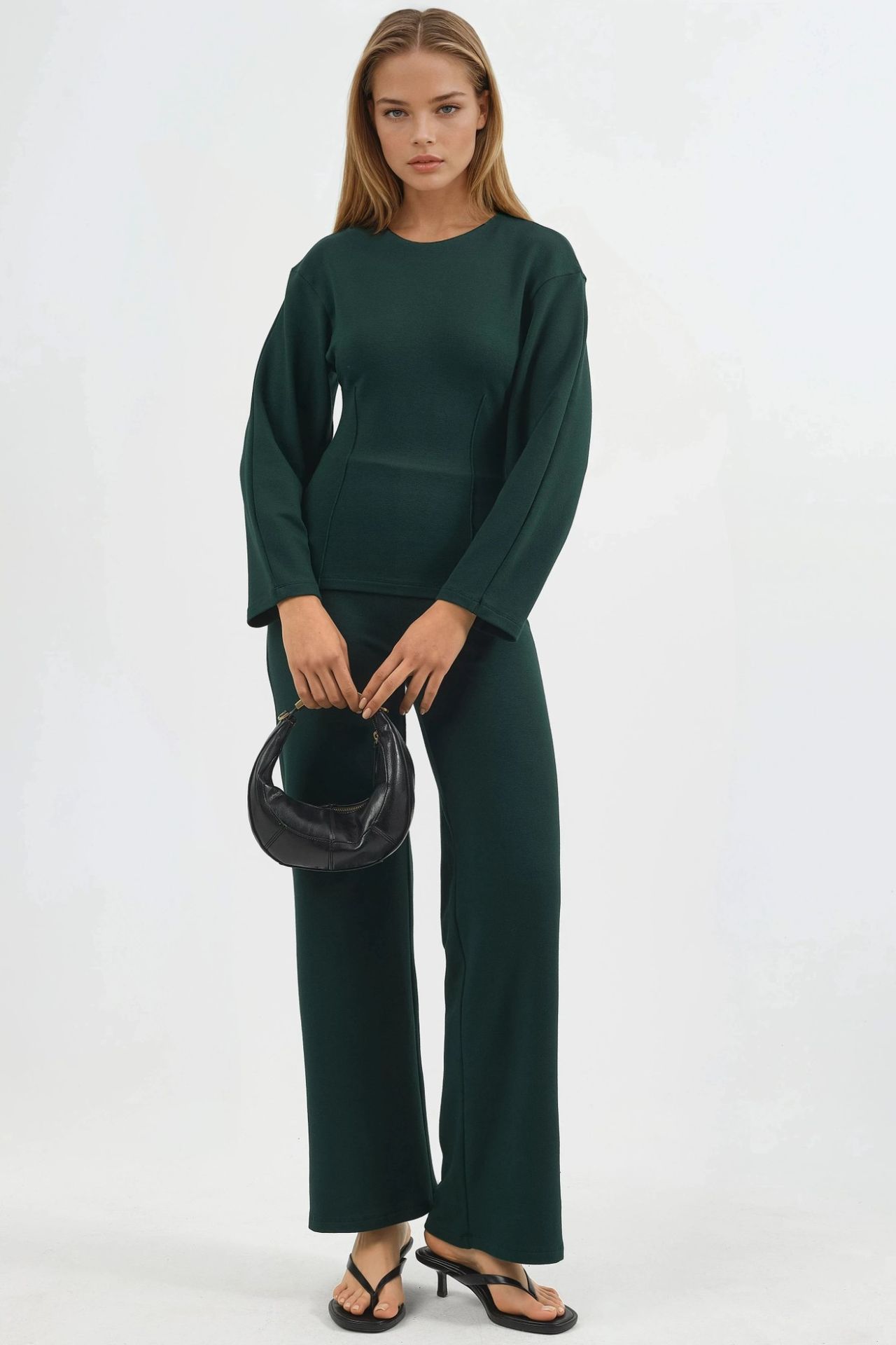 BUSEM Crew Neck Long Sleeve Fitted Blouse 3