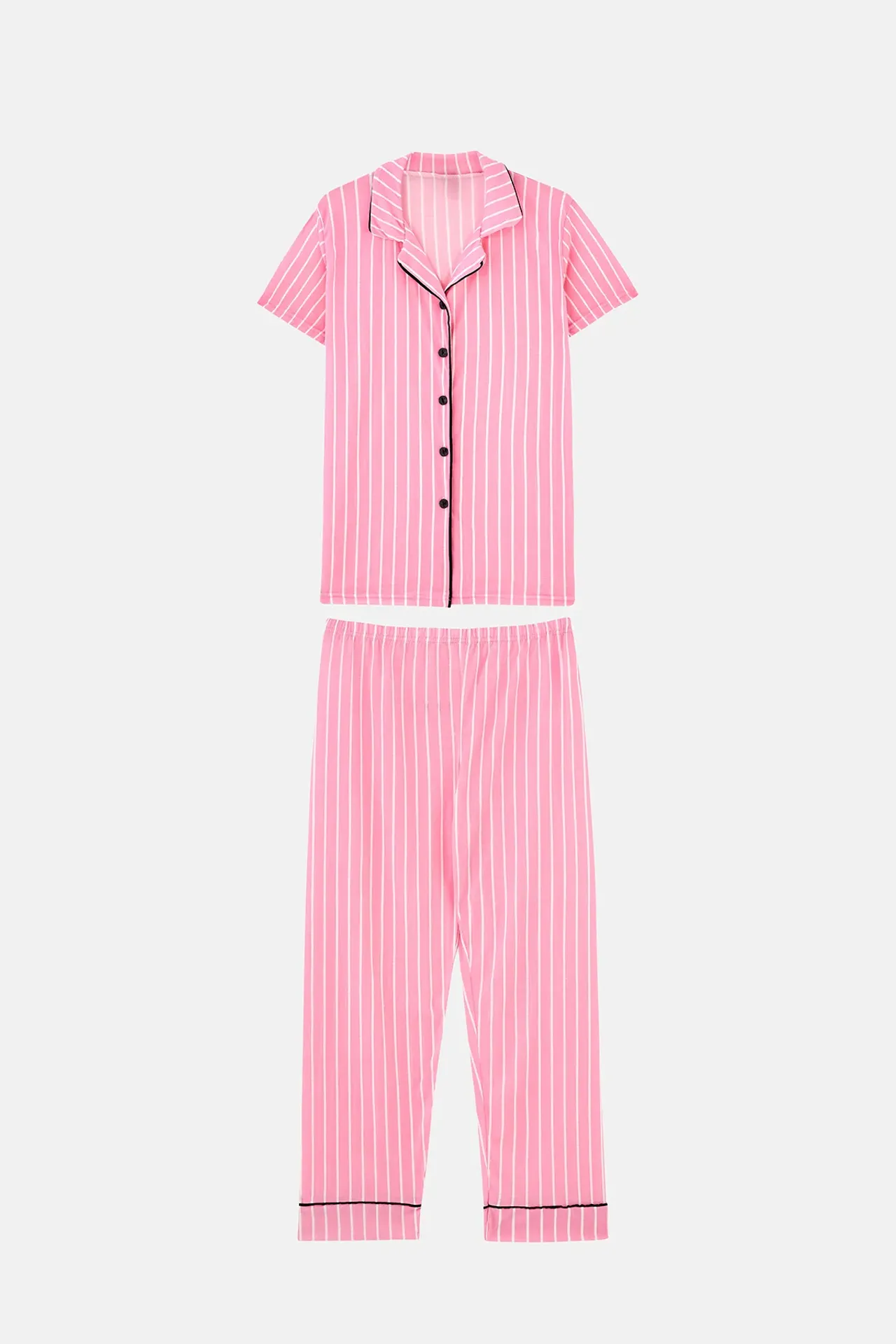 Cotton Striped Polo Collar Two-piece Buttoned Pyjamas