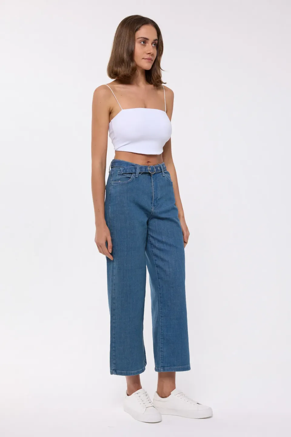 Wide-Leg Denim Jeans with Belt Detail