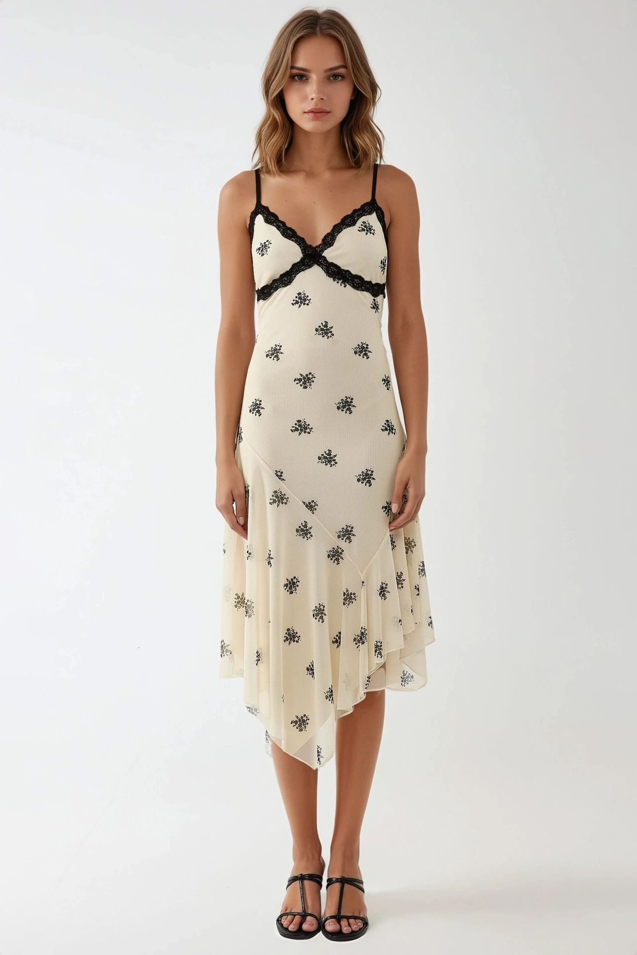 V-Neck Printed Bodycon Maxi Dress with Lace Detail 8