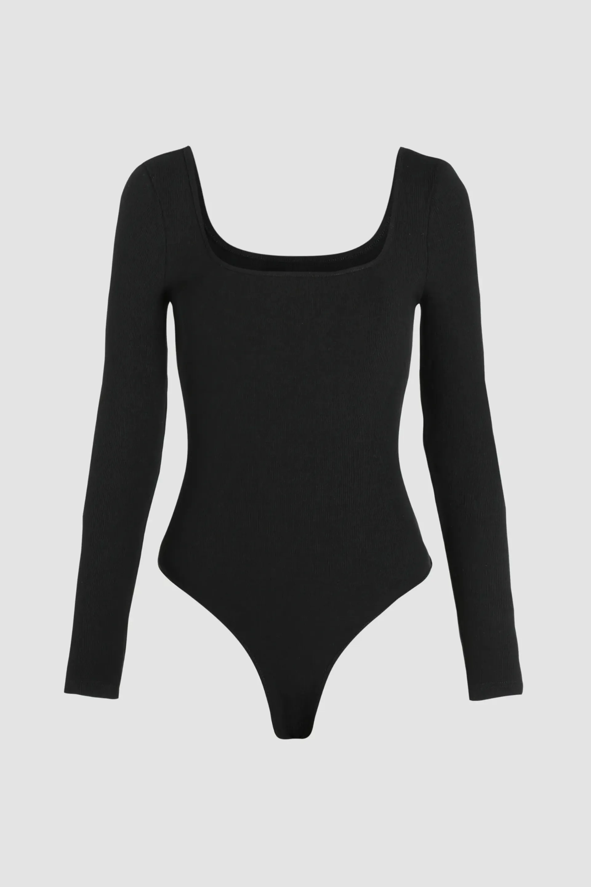 Black Square Neck Long Sleeve Bodysuit Women