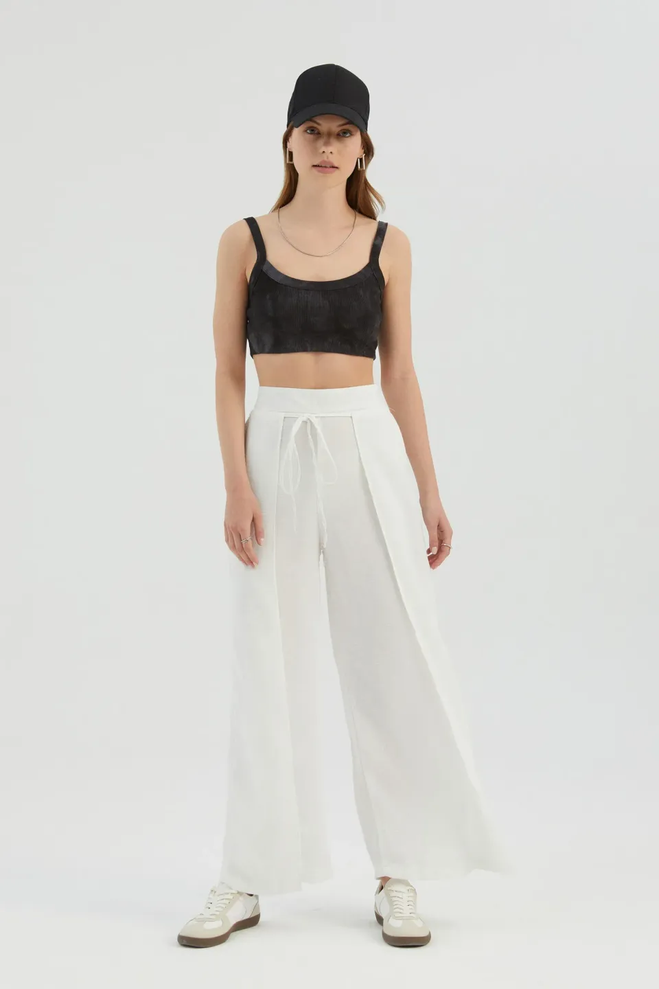 High Waist Straight Leg Trousers with a Front Tie