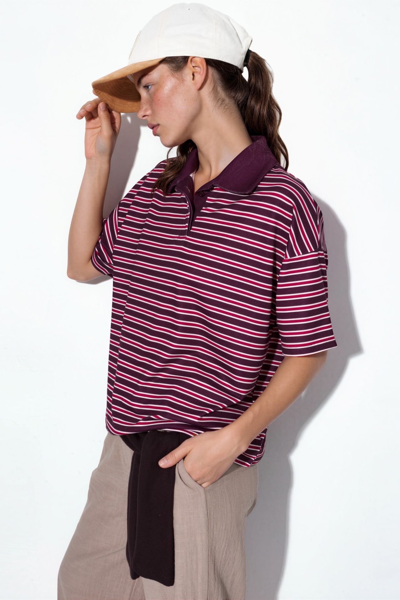 Striped Oversized Fit Polo T-Shirt 2