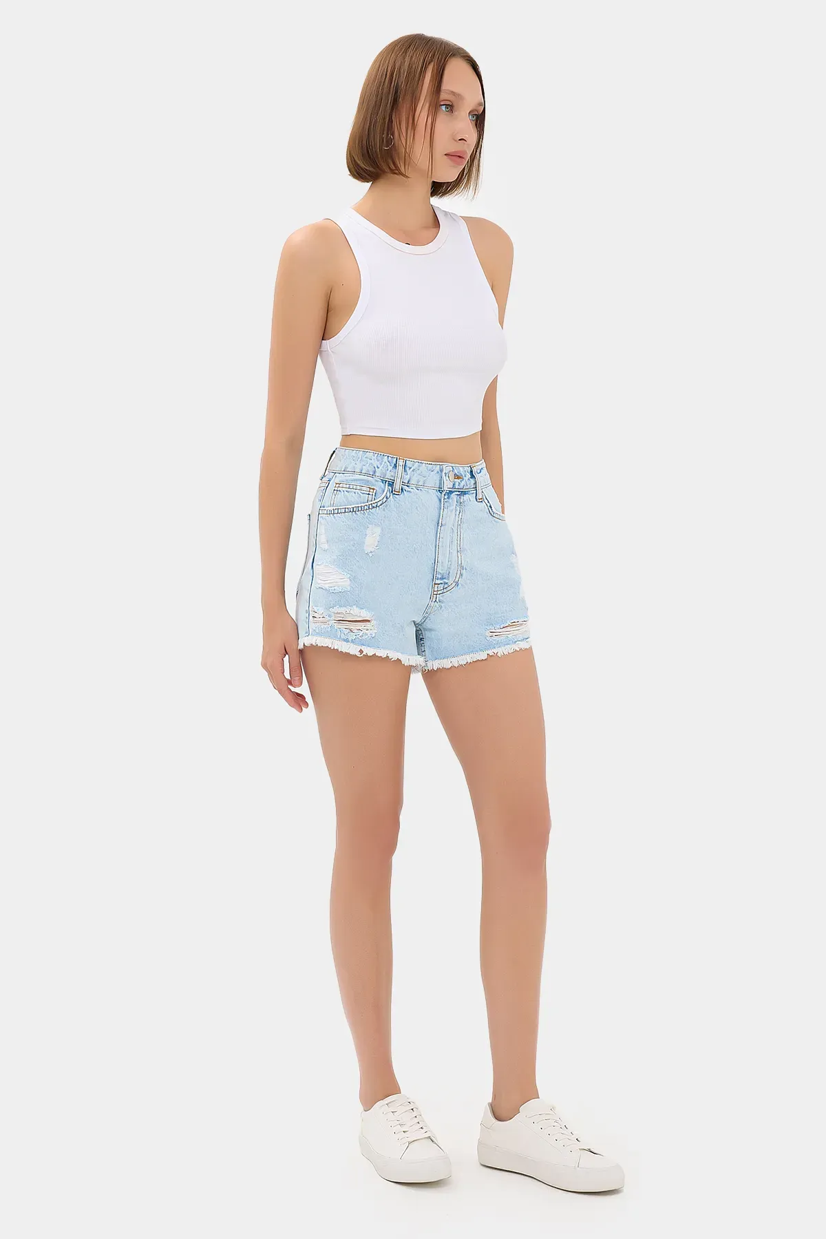 Hiccup HighWaist Ripped Denim Shorts