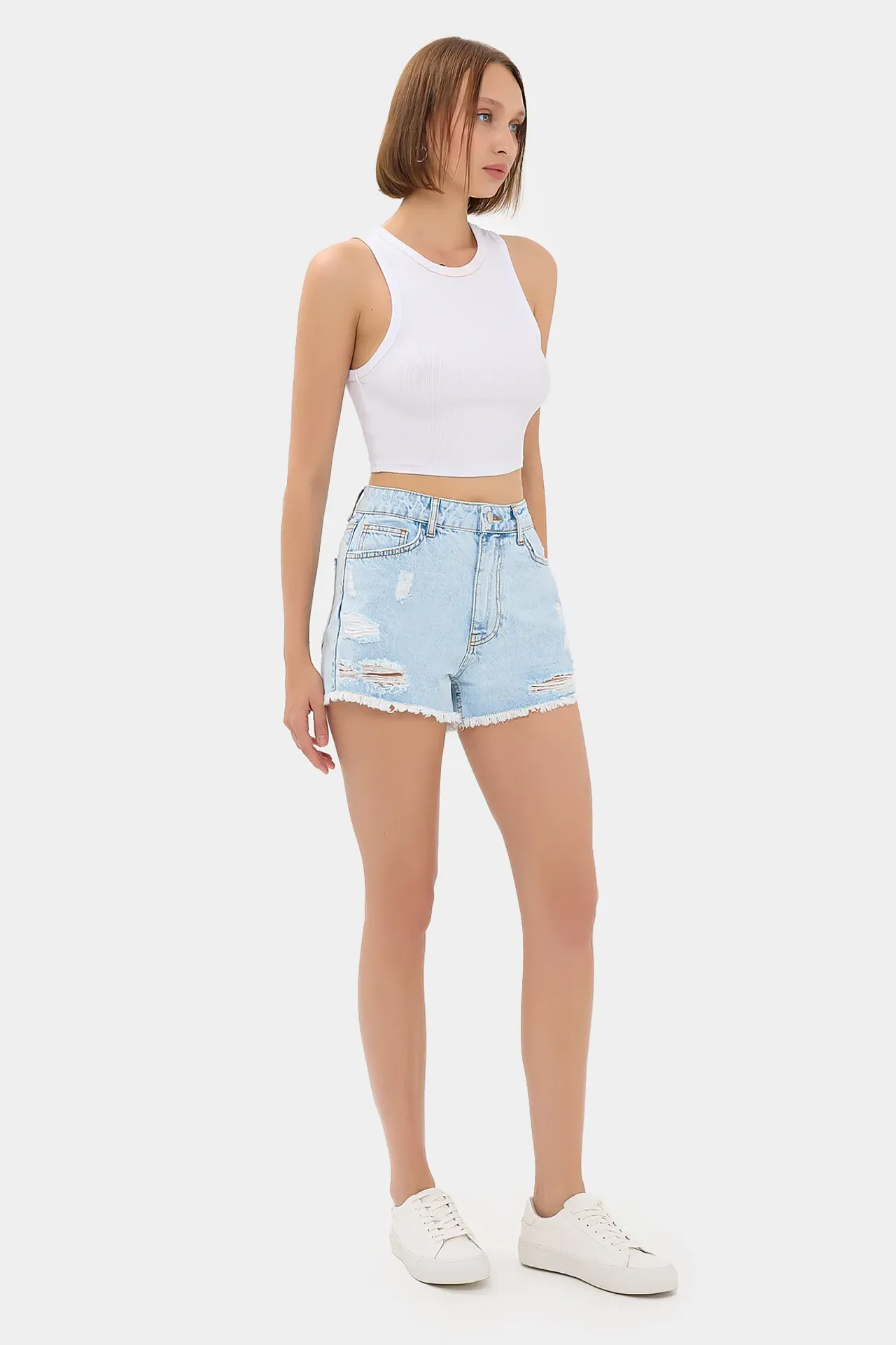 High-Waist Ripped Denim Shorts