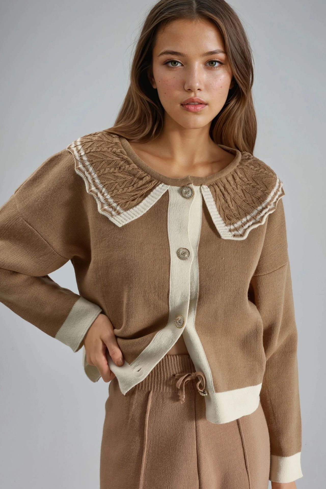 MY FASHION Button-Up Baby Collar Knit Sweater 1