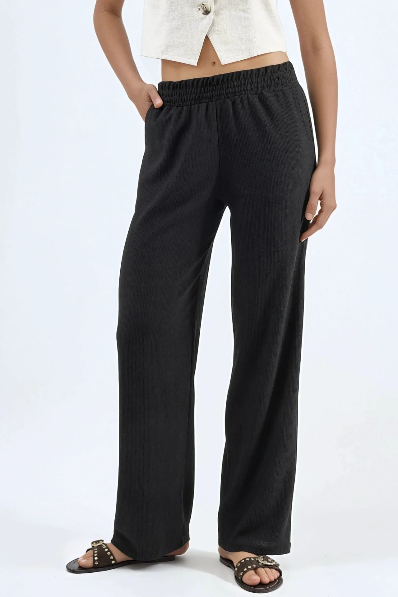 Straight Leg Textured Pants Ellie Collection 1