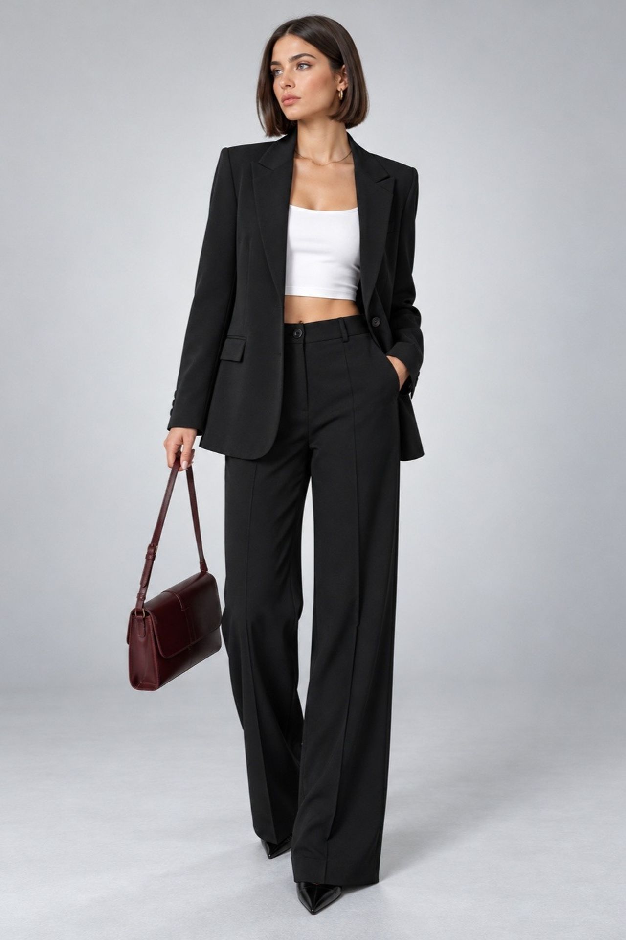 Single-Button Blazer and Pants Suit Set 1