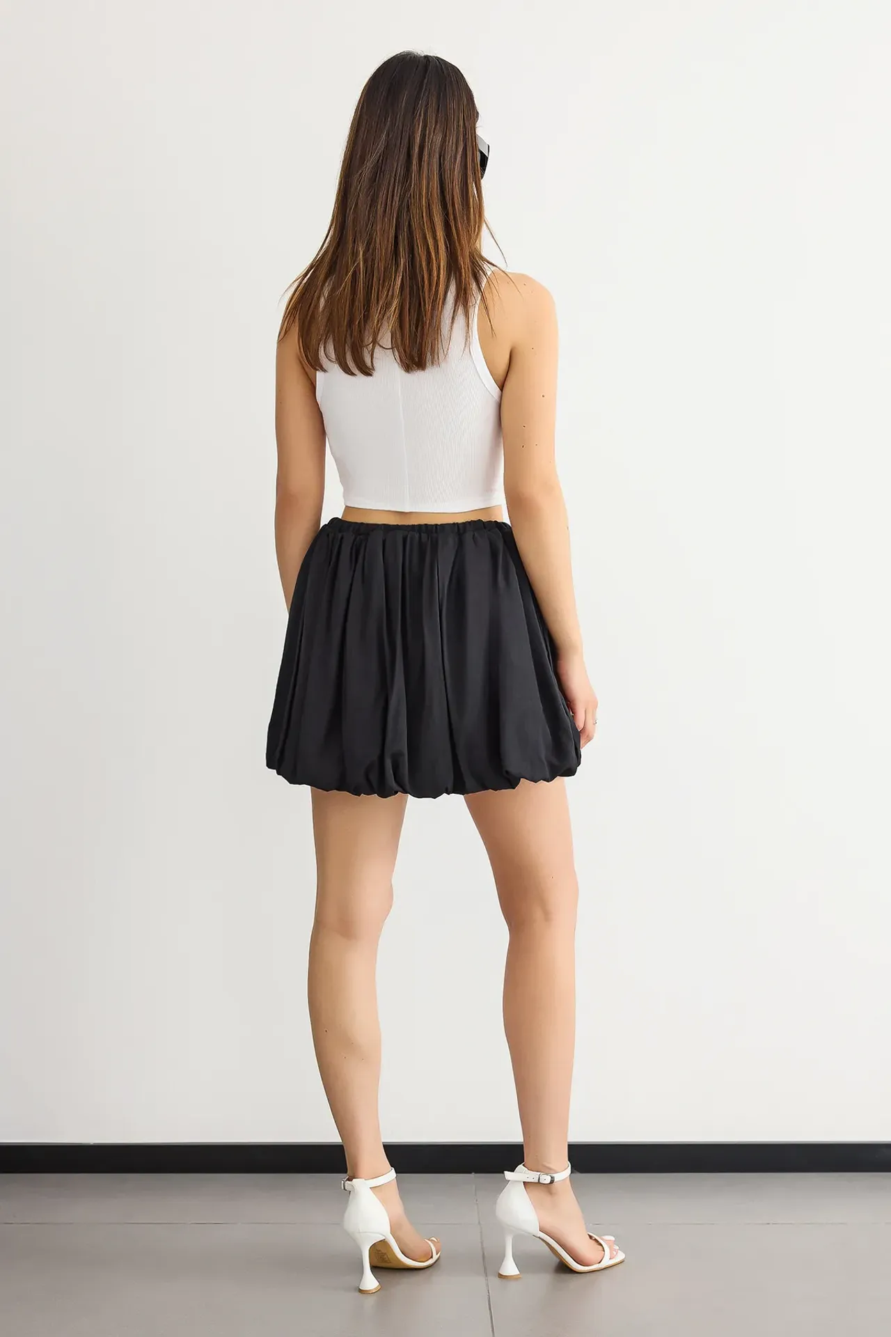 Pleated Satin Balloon Skirt with Drawstring