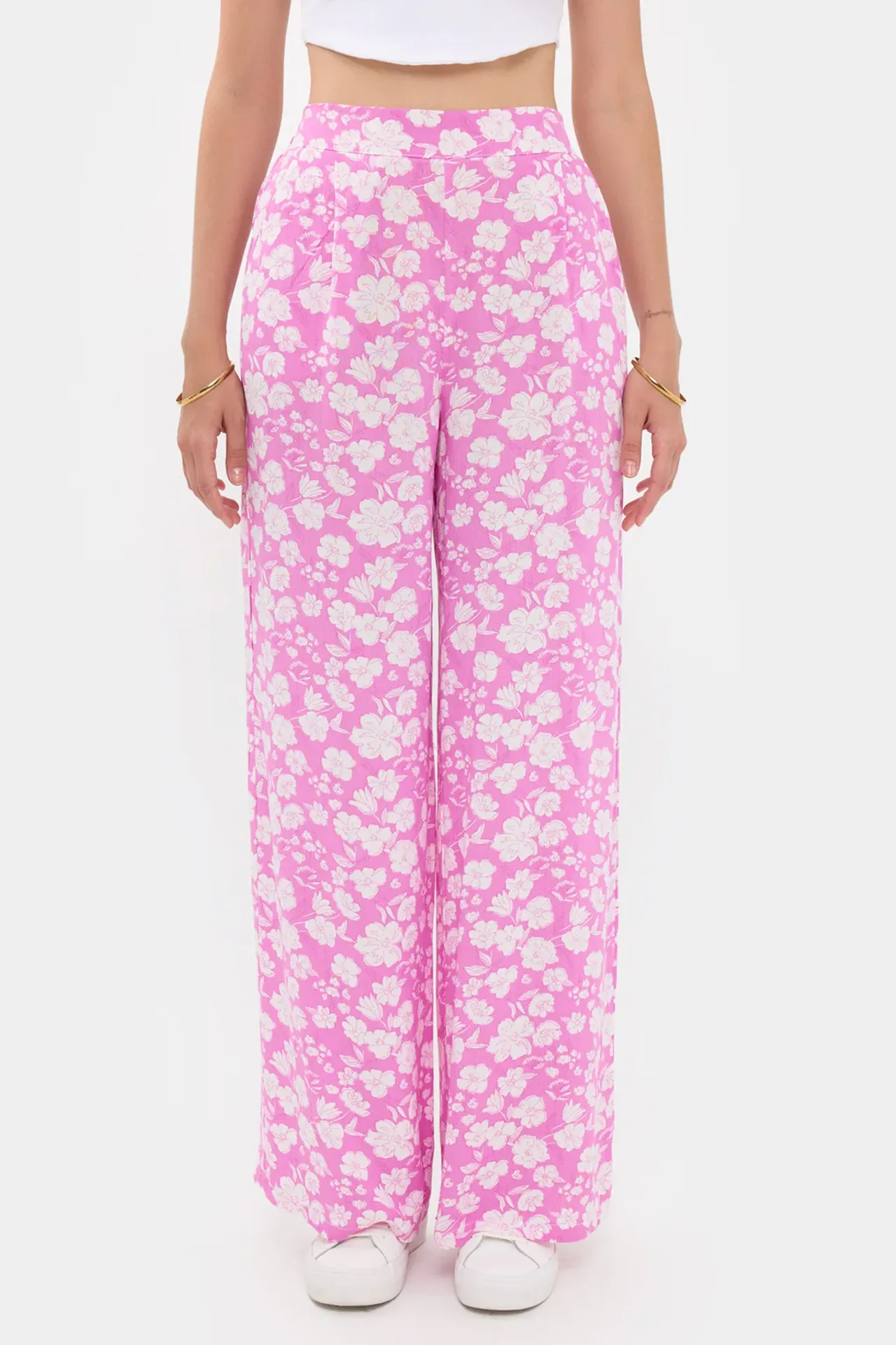High-Waisted Floral Trousers