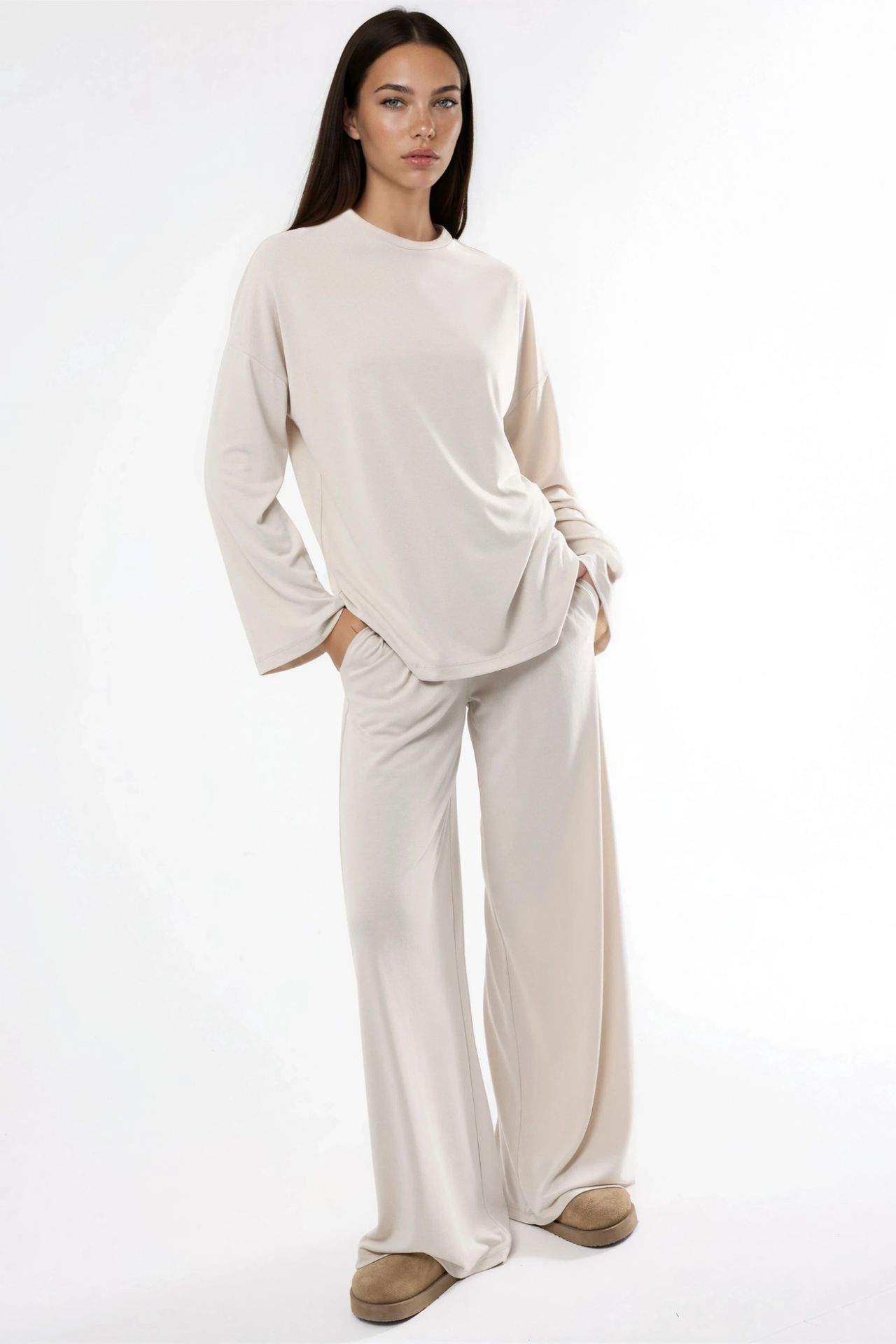 BUSEM Relaxed Fit Crew Neck Long Sleeve Blouse 2