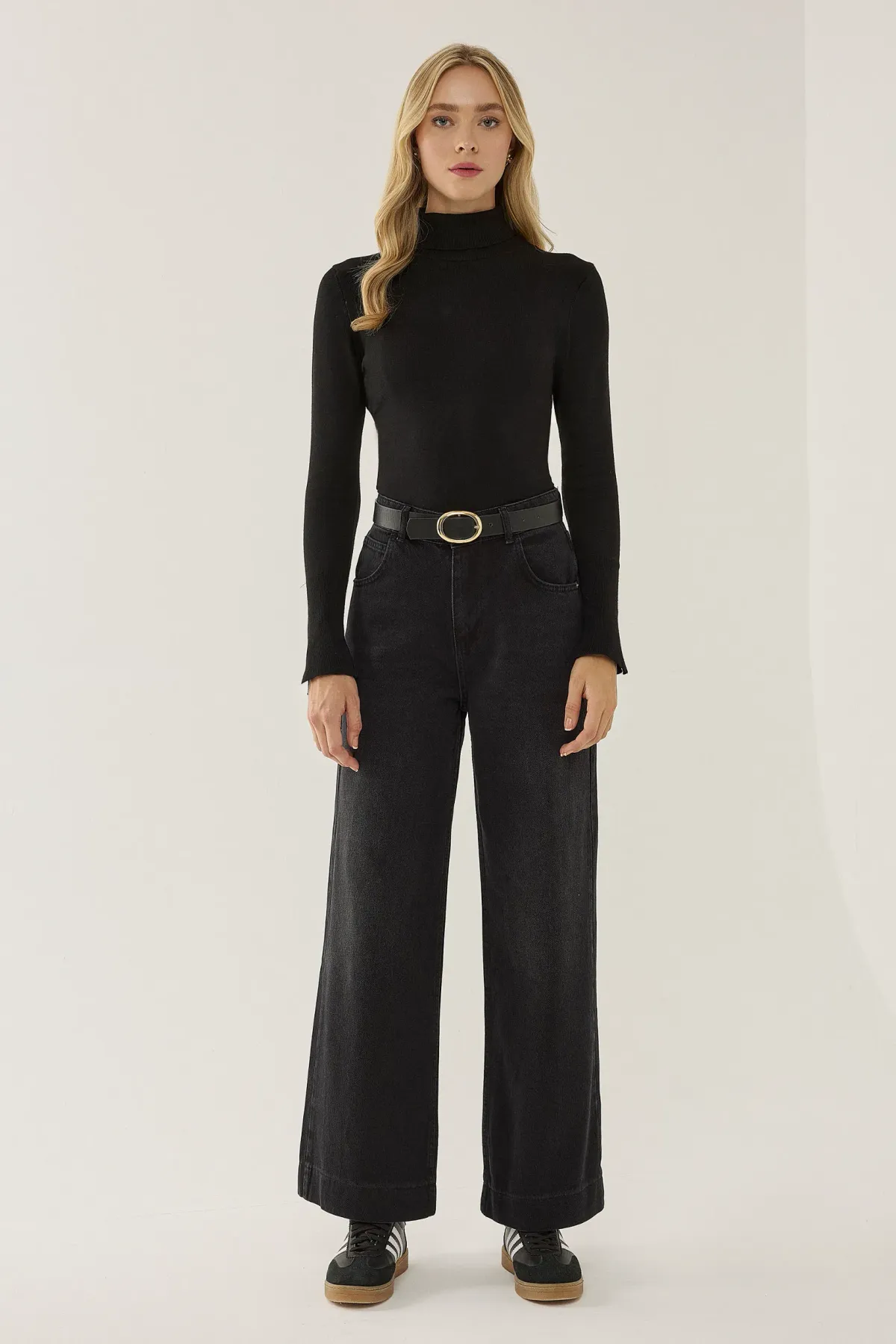 Washed Effect Wide Leg Denim Jeans 3