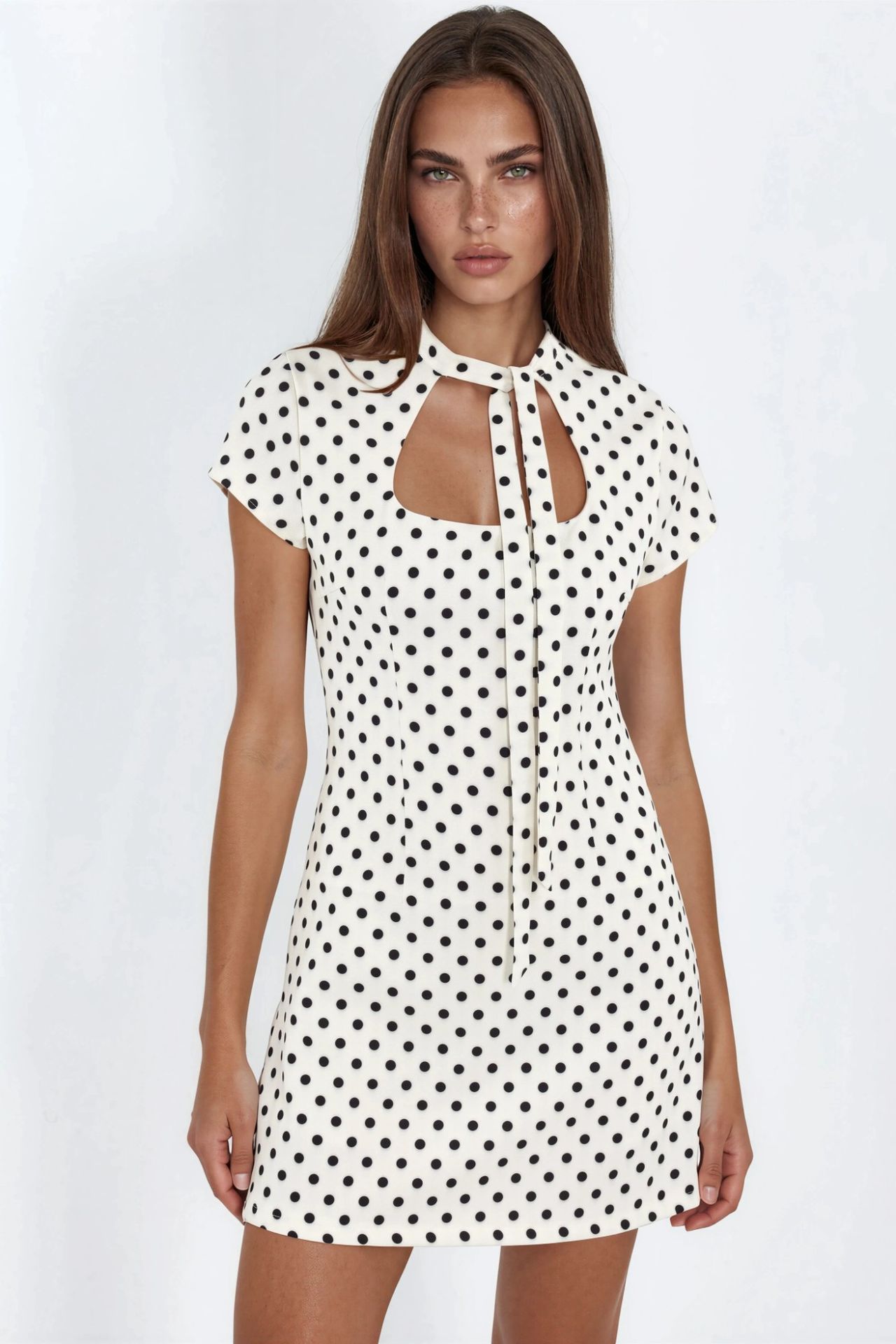 U-Neck Polka Dot Mini Woven Dress 9