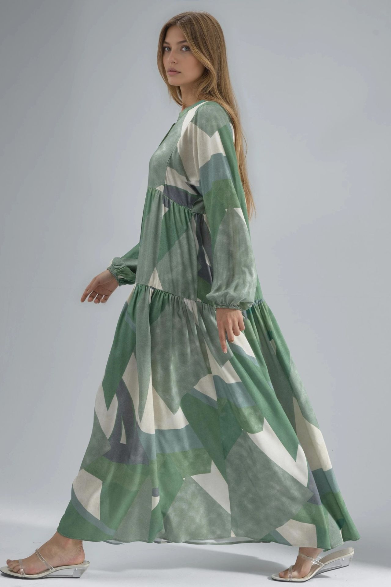 Printed Long Sleeve Viscose Maxi Dress  2