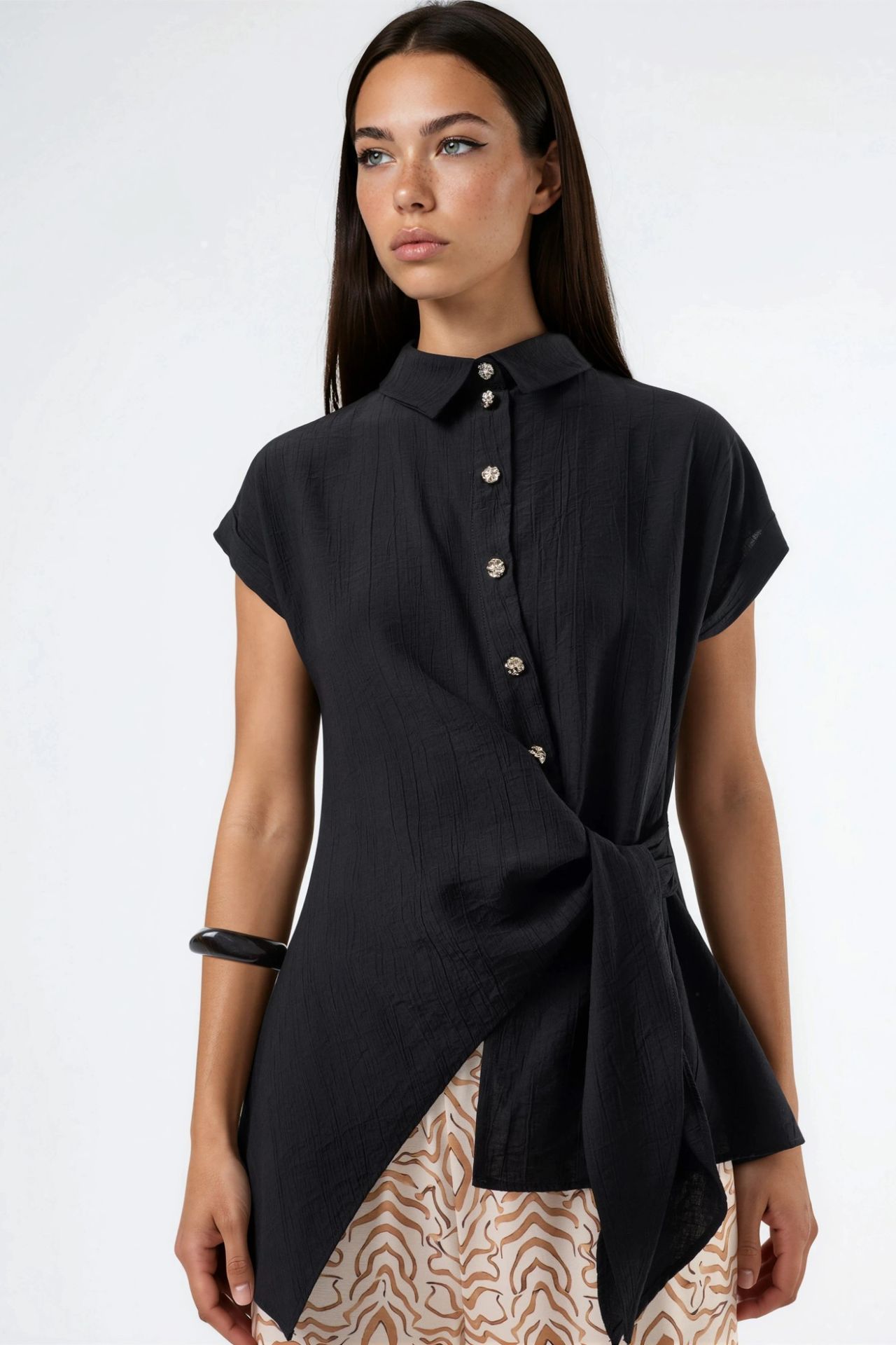 BUSEM Textured Woven Blouse with Tie Detail 6