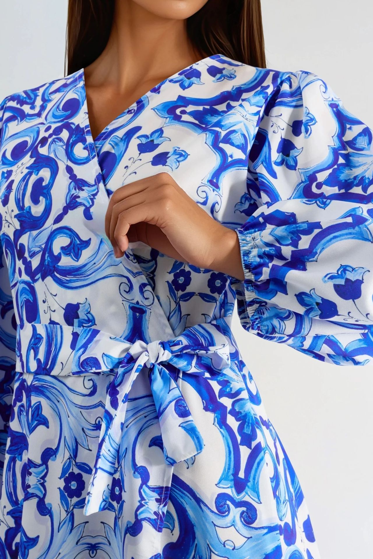 MSN Printed V-Neck Maxi Dress with Long Sleeves 6