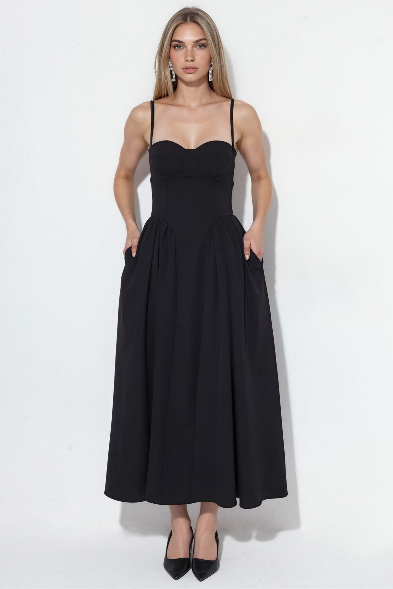Solid Midi Dress With Heart Neckline 1