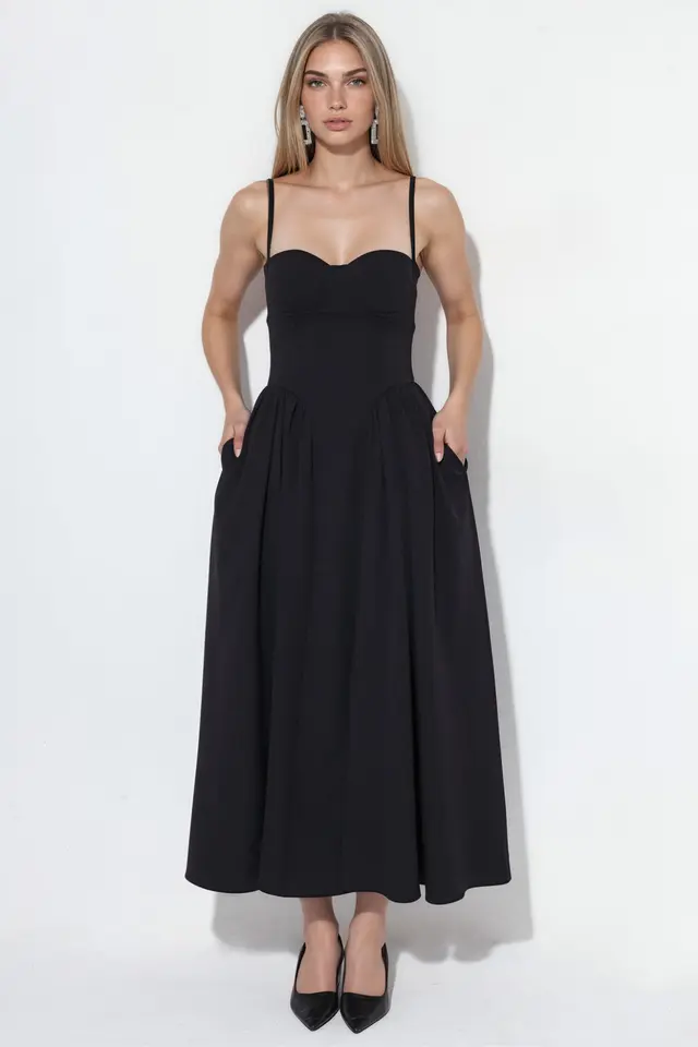 Solid Midi Dress With Heart Neckline