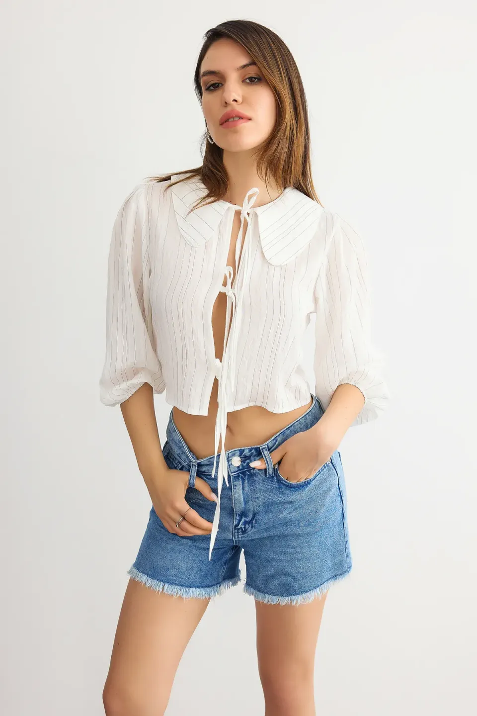 Tie-Front Cropped Blouse
