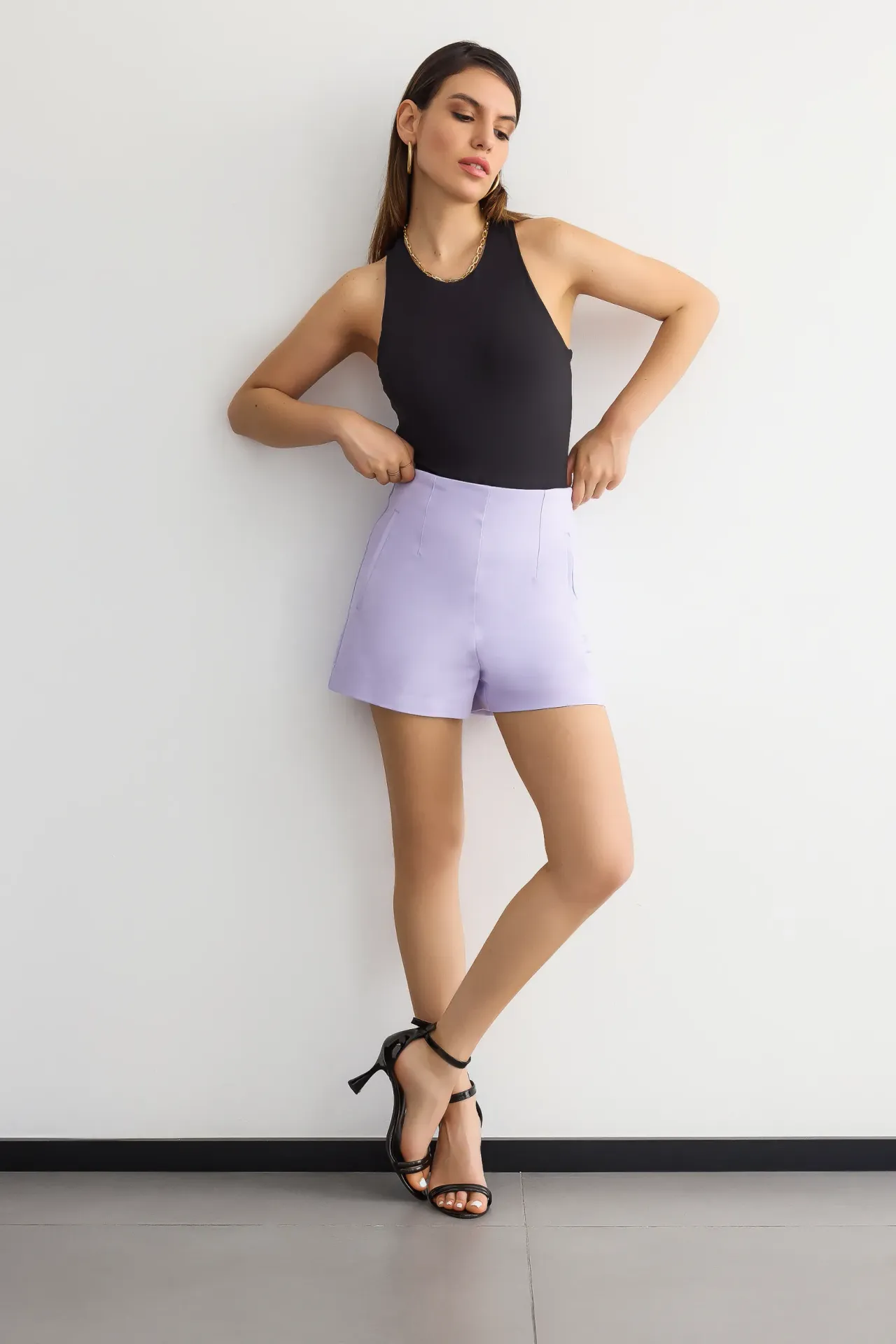 High-Waist Woven Shorts with Pocket Detail