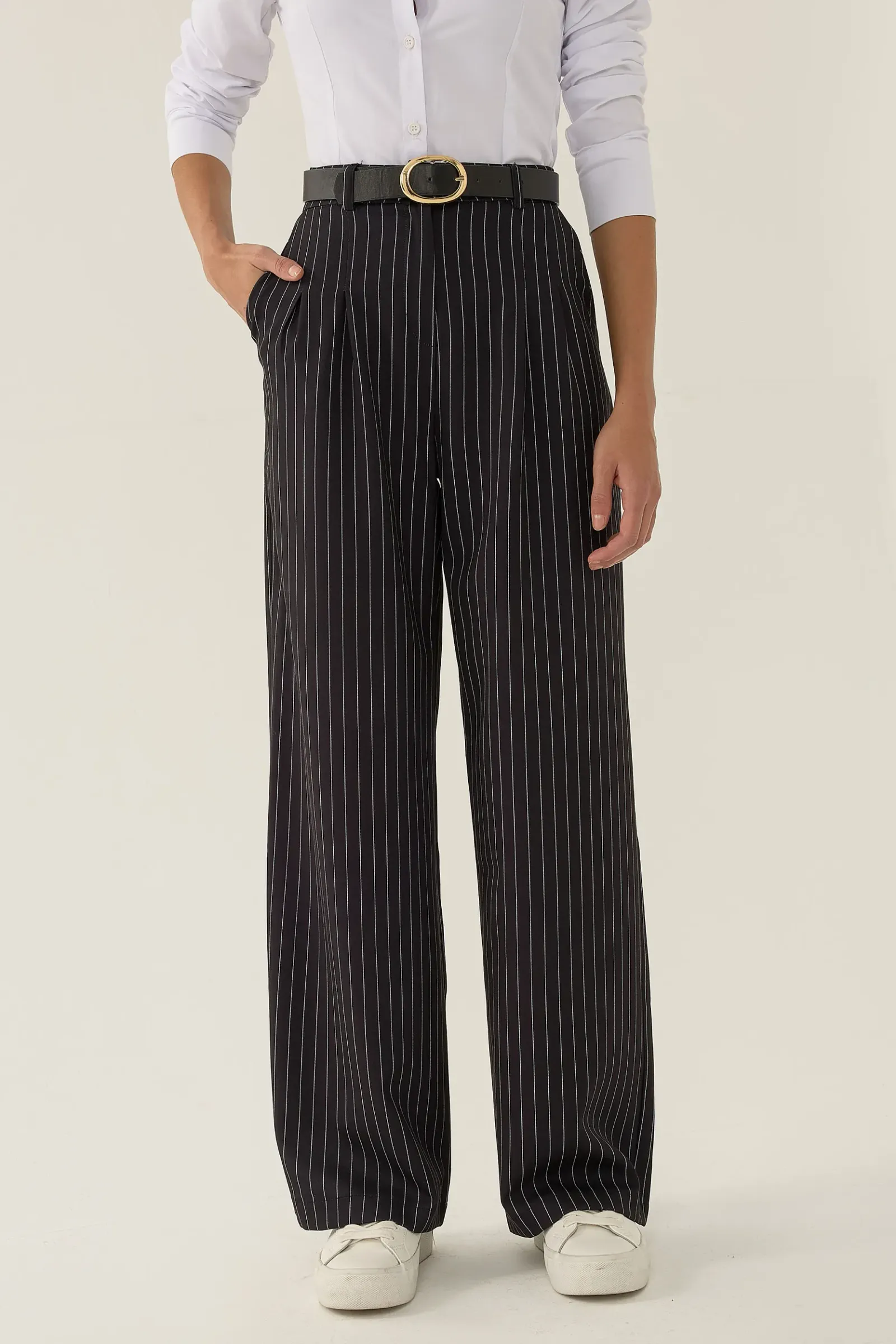 High Waist Striped Straight Leg Pants 2