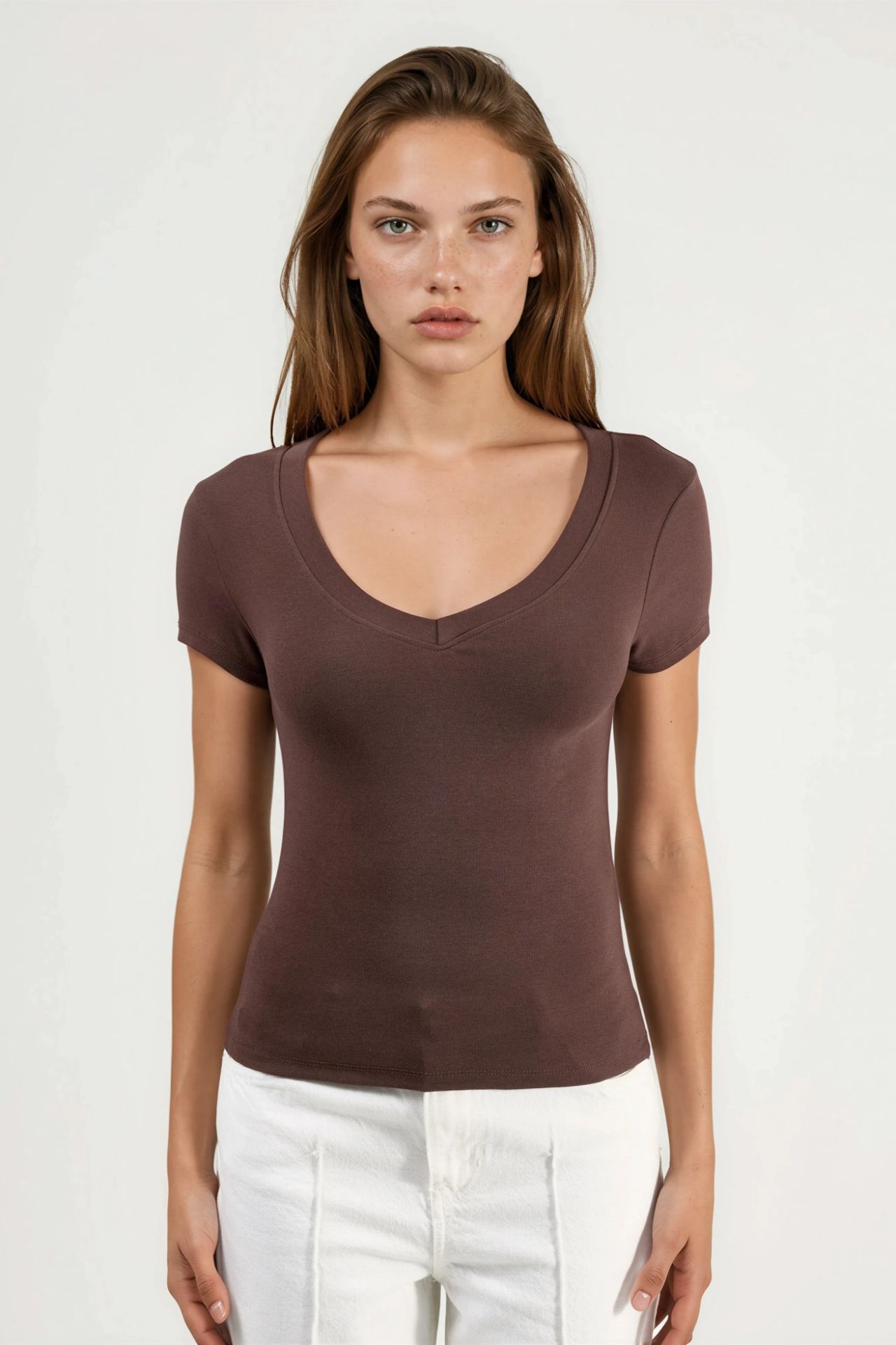 BUSEM Elastic V-Neck Short Sleeve T-Shirt 6