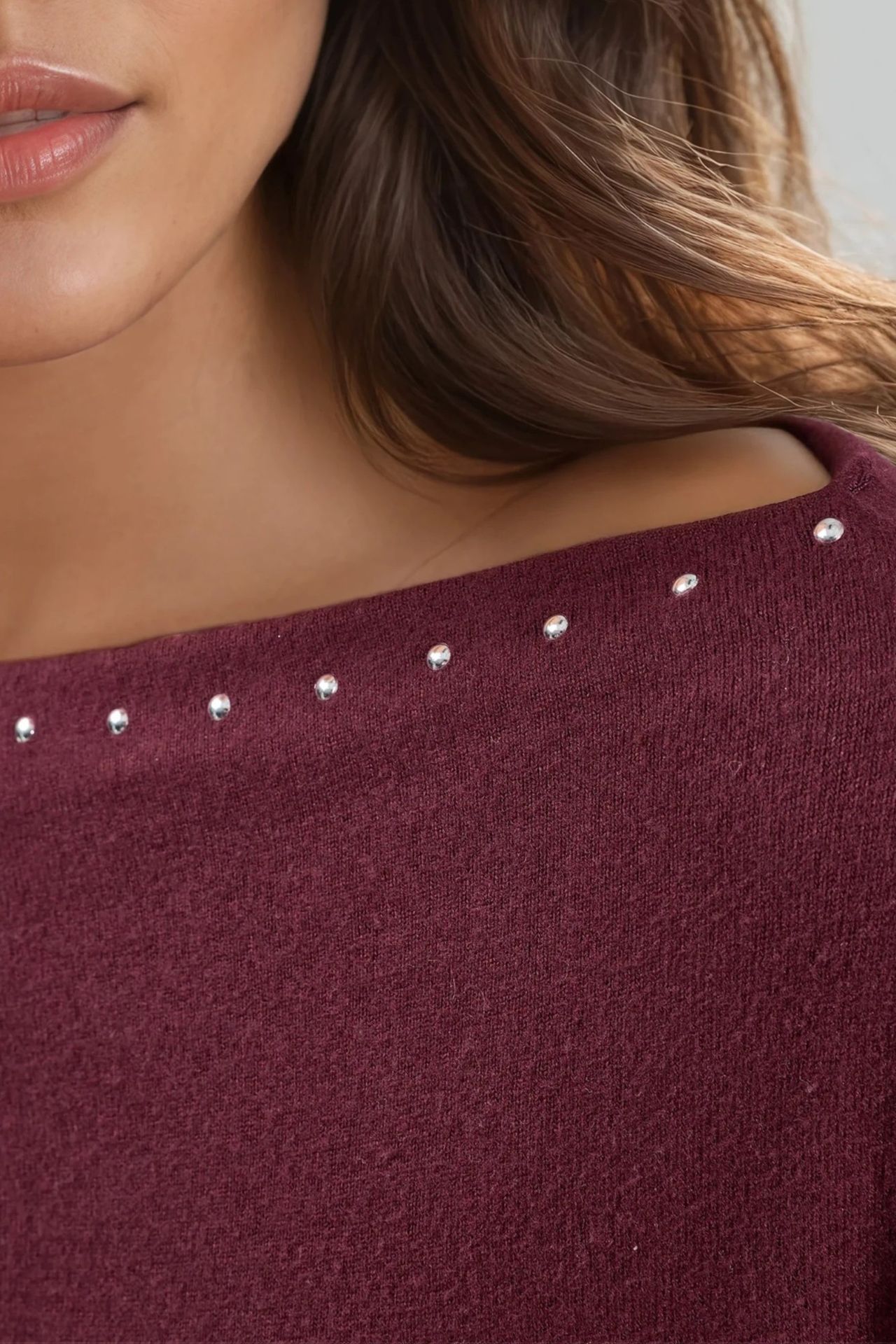 BUSEM Boat Neck Blouse with Stone Accessory 6