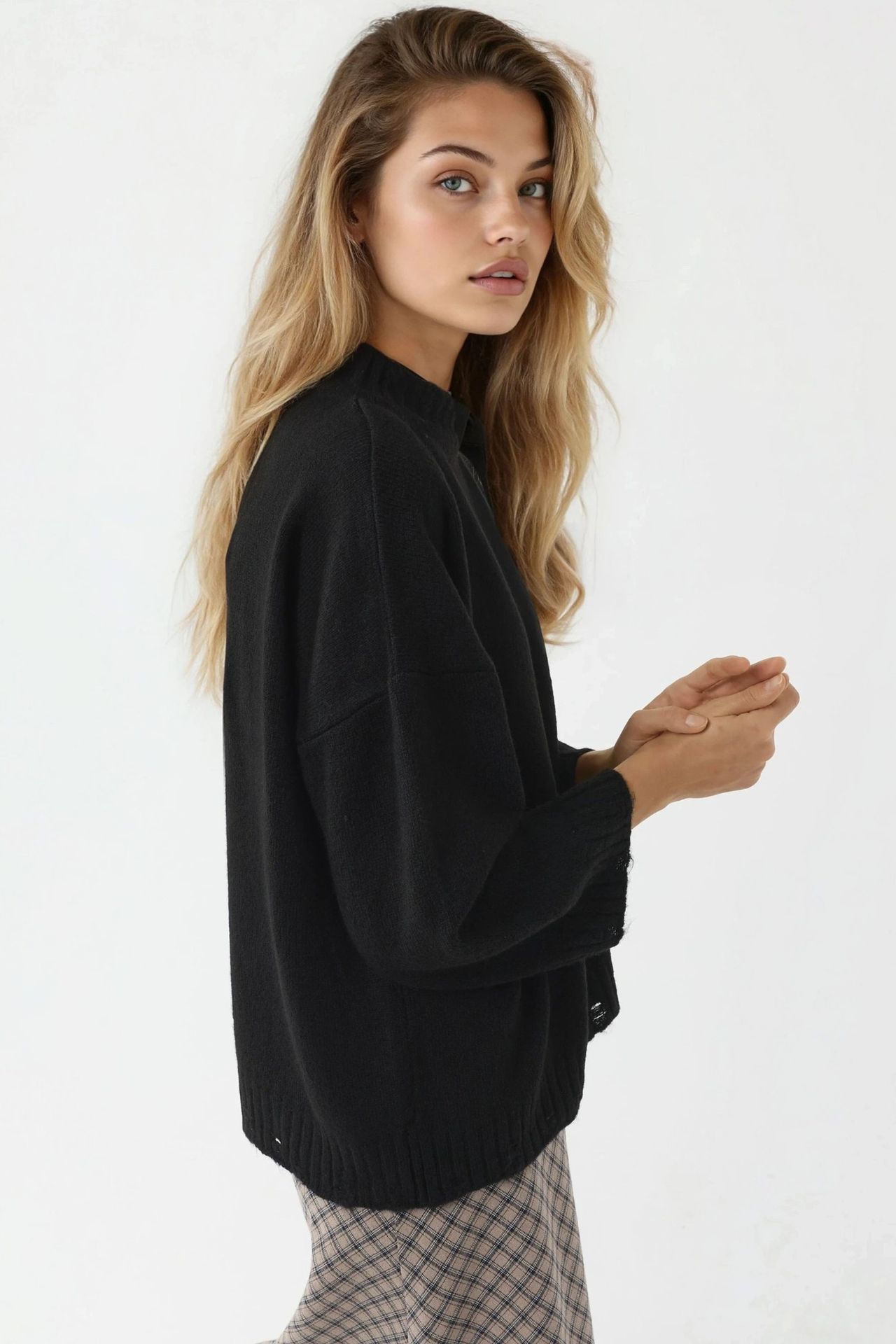 MY FASHION Oversized Textured Knit Sweater with Crew Neck 2