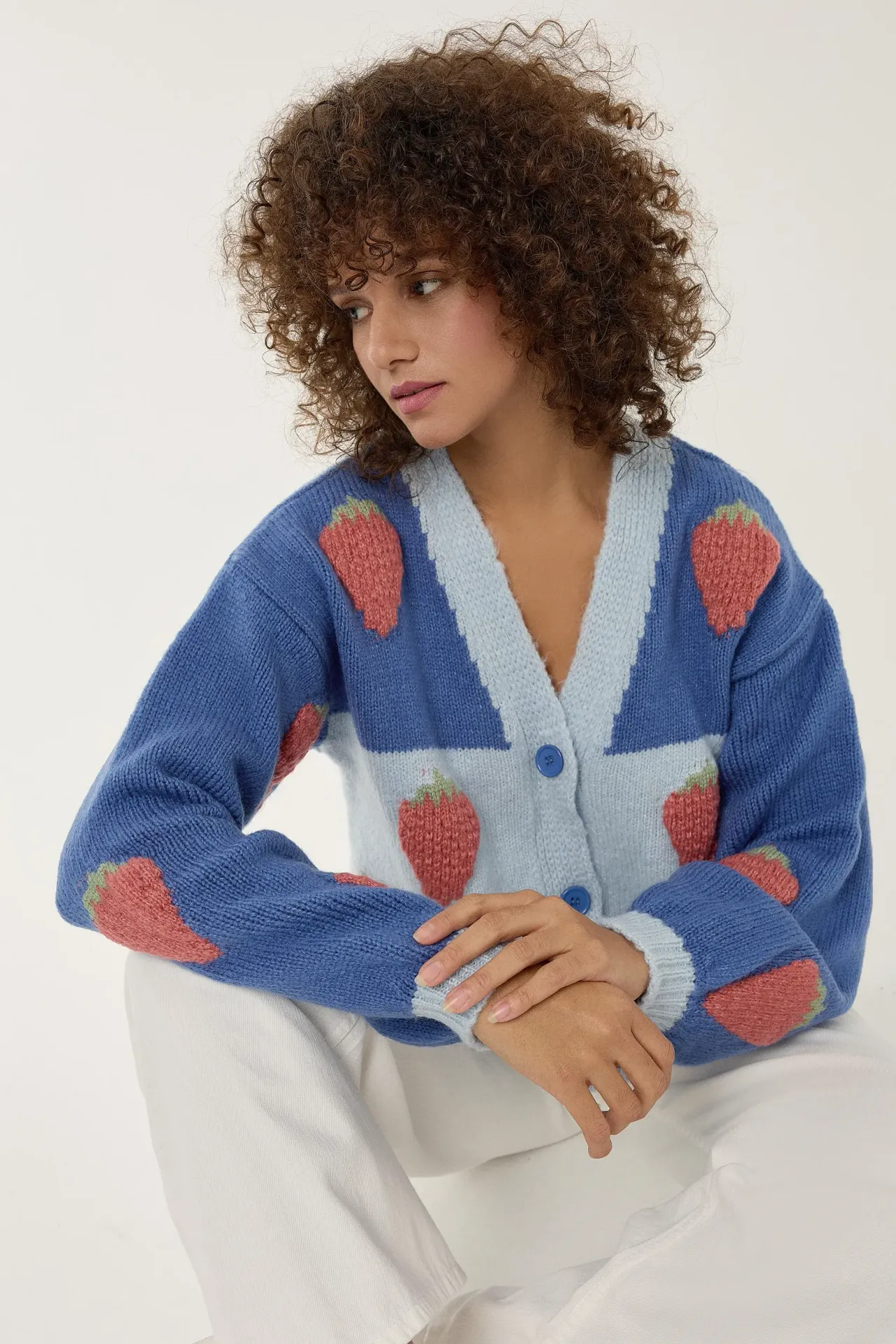 Oversized Strawberry Patterned Cardigan