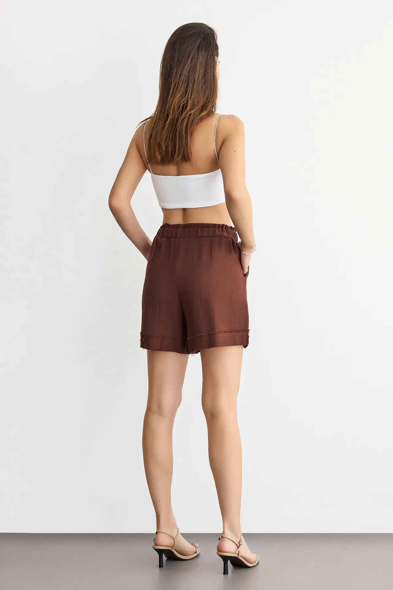 Muslin High Waist Elastic Waist Relaxed fit Shorts