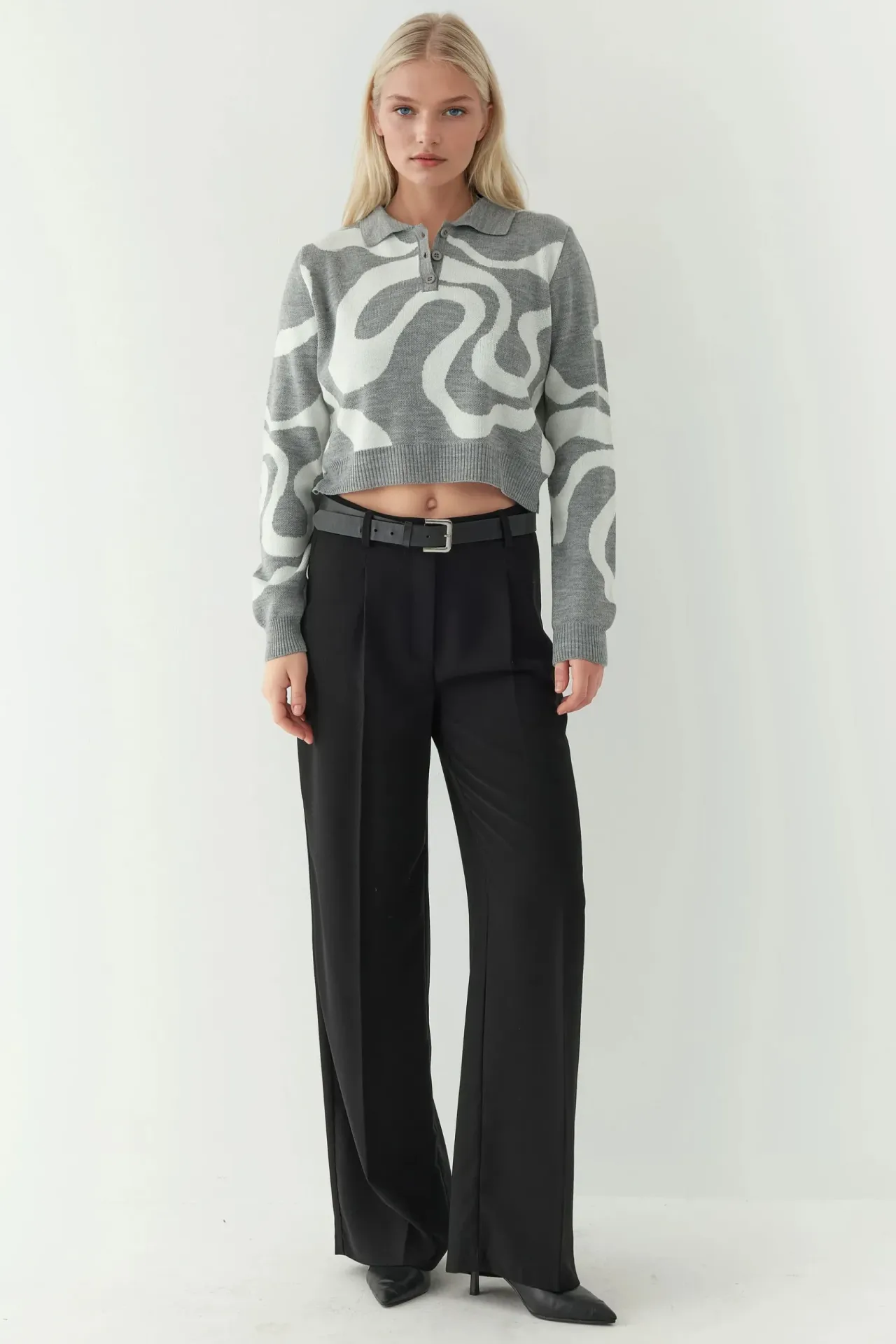 Polo Collar Jacquard Knit Sweater 5