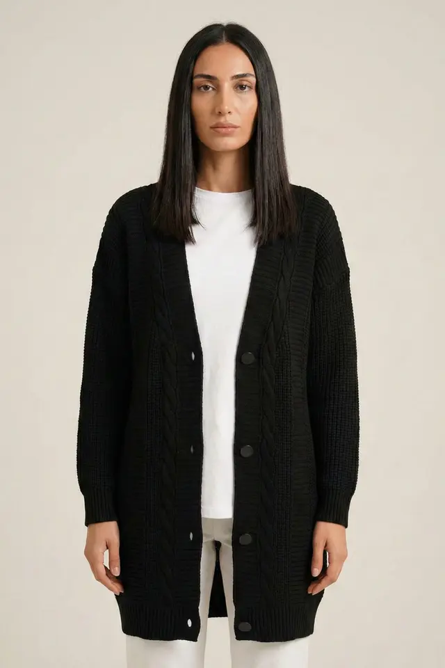 BDART Buttoned V-Neck Jacquard Cardigan