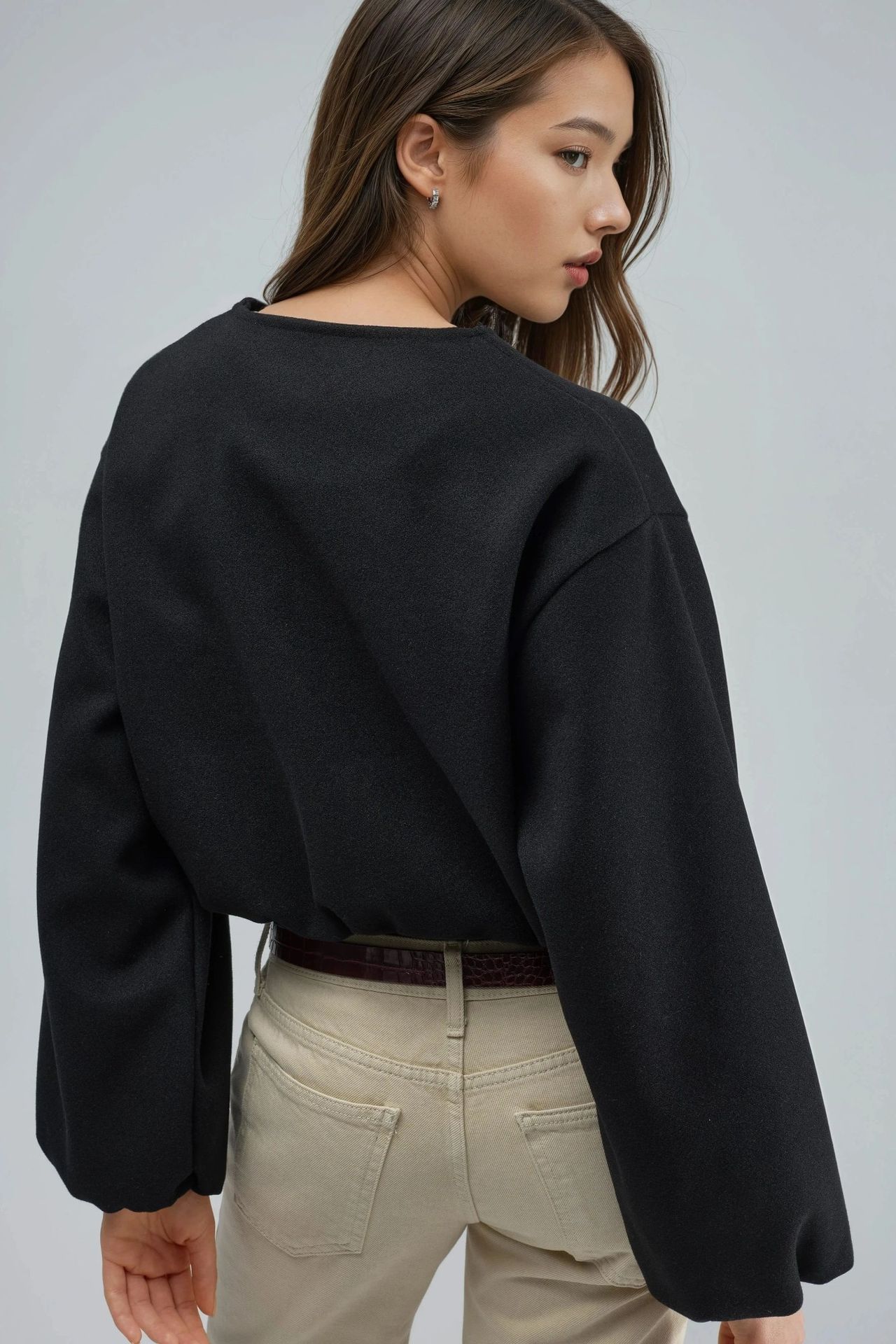 BUSEM Crop Gabardine Jacket with Zipper and Pocket