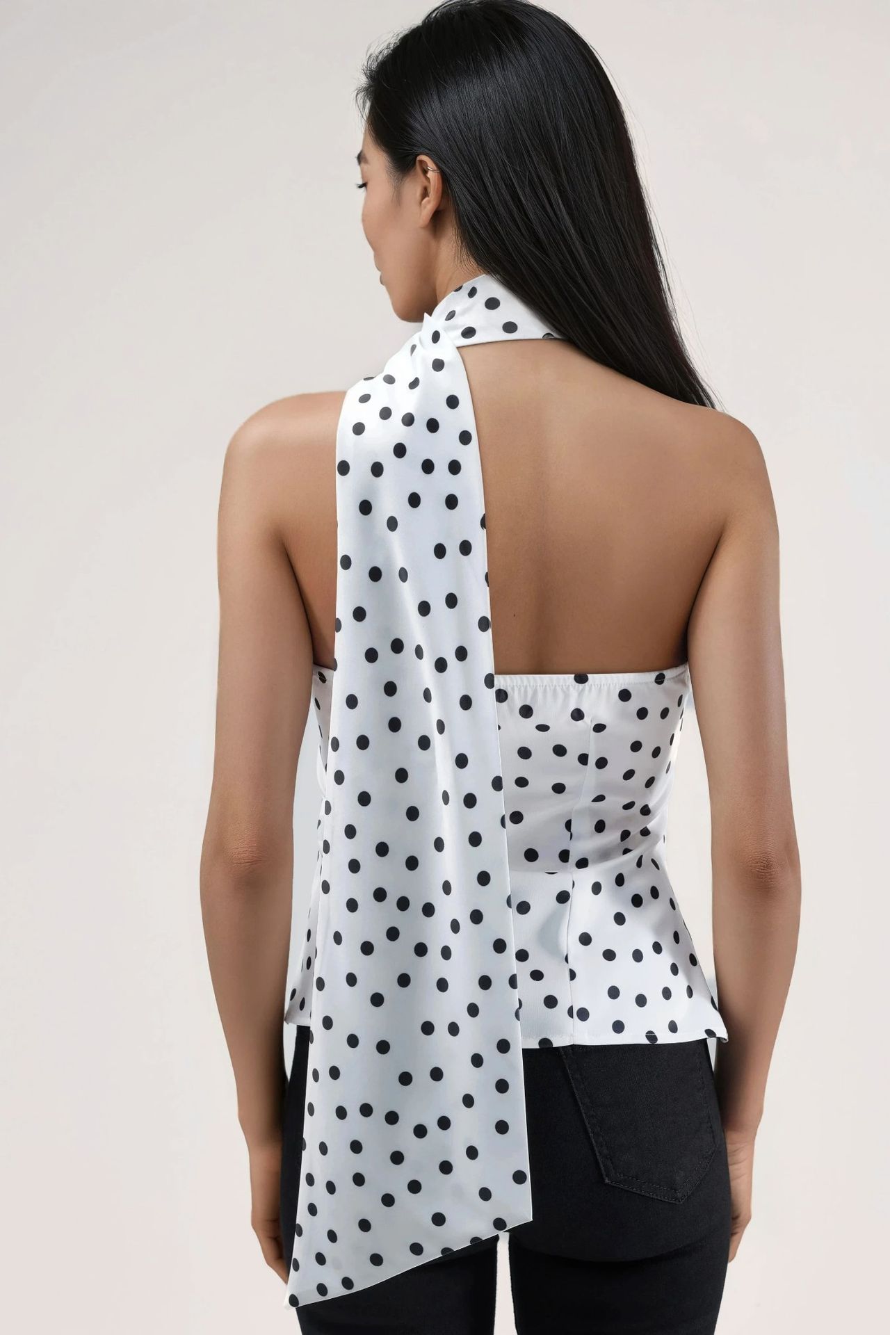 Asymmetrical Collar Polka Dot Satin Blouse 3