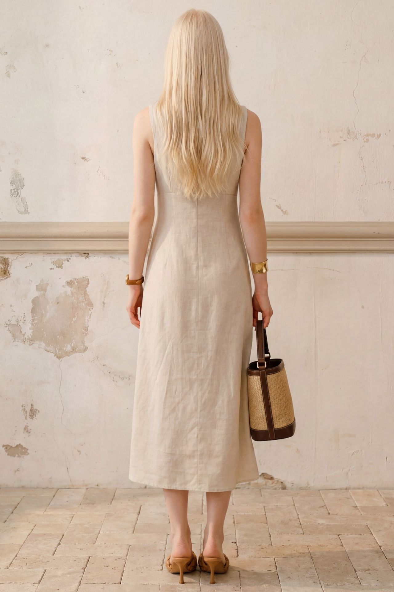 MY FASHION Midi Linen Dress with Tie Detail 2