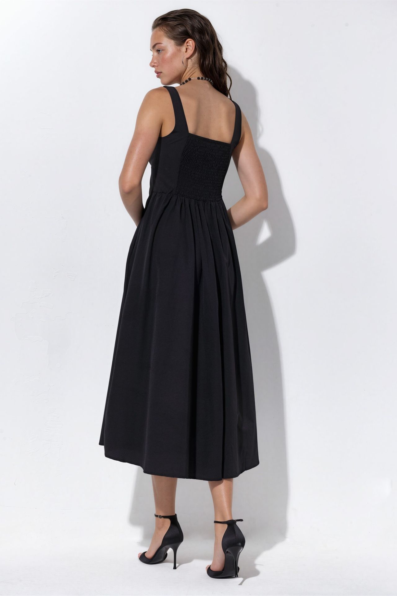 BUSEM Midi Dress with Square Collar and Button Detail 3