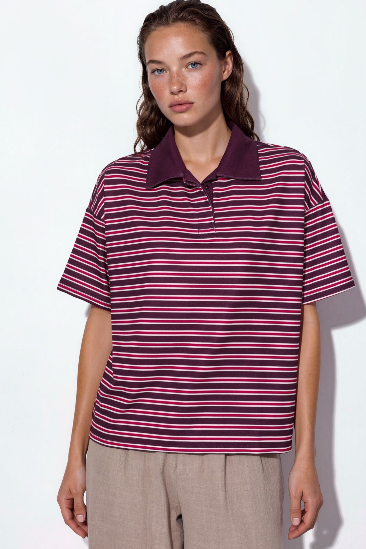 Striped Oversized Fit Polo T-Shirt 7