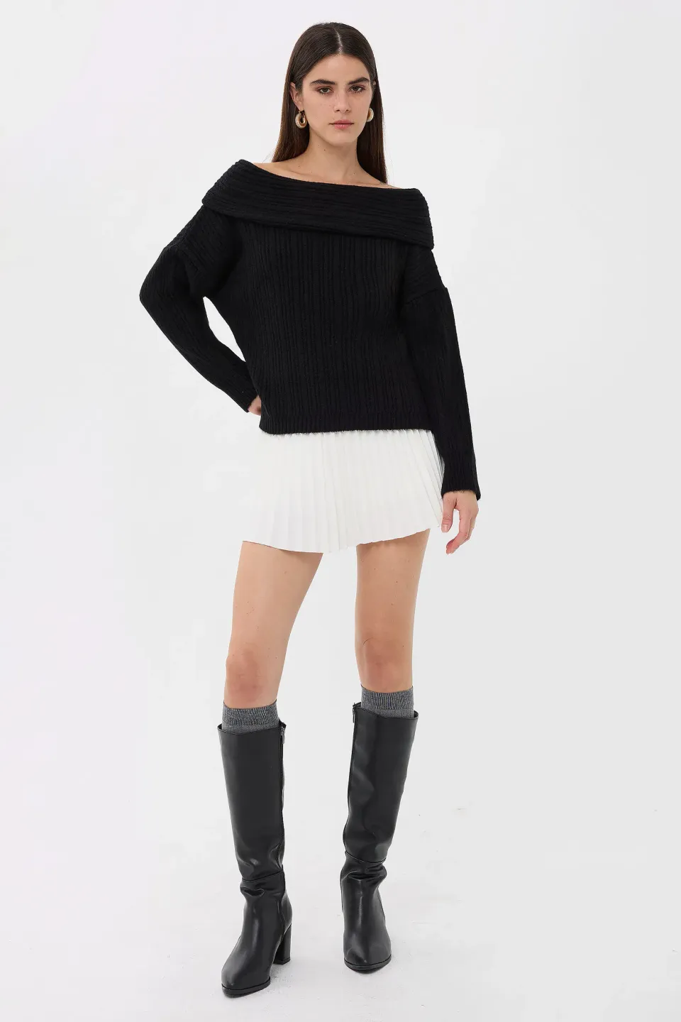 Off-Shoulder Knitted Sweater