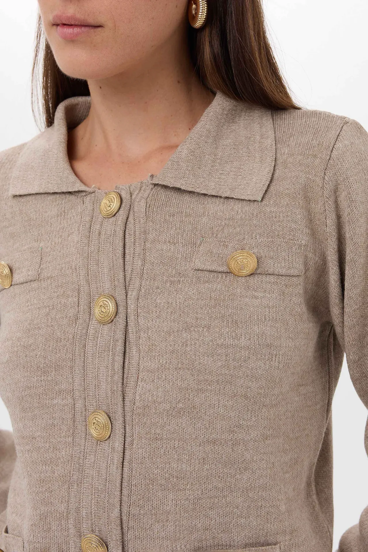 Shirt Collar Long Knit Co-Ord Set