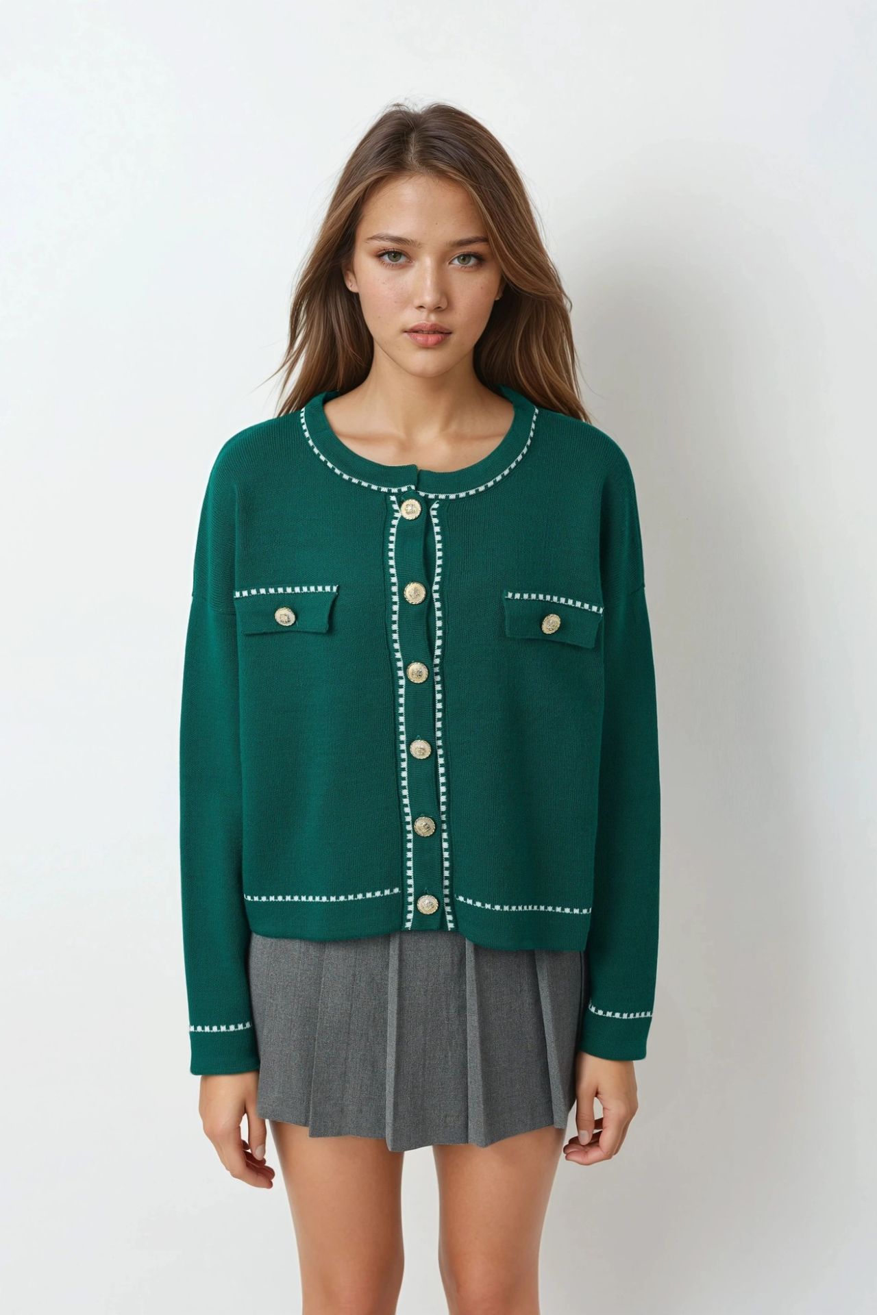 MY FASHION Ribbed Knit Cardigan with Button Closure 6