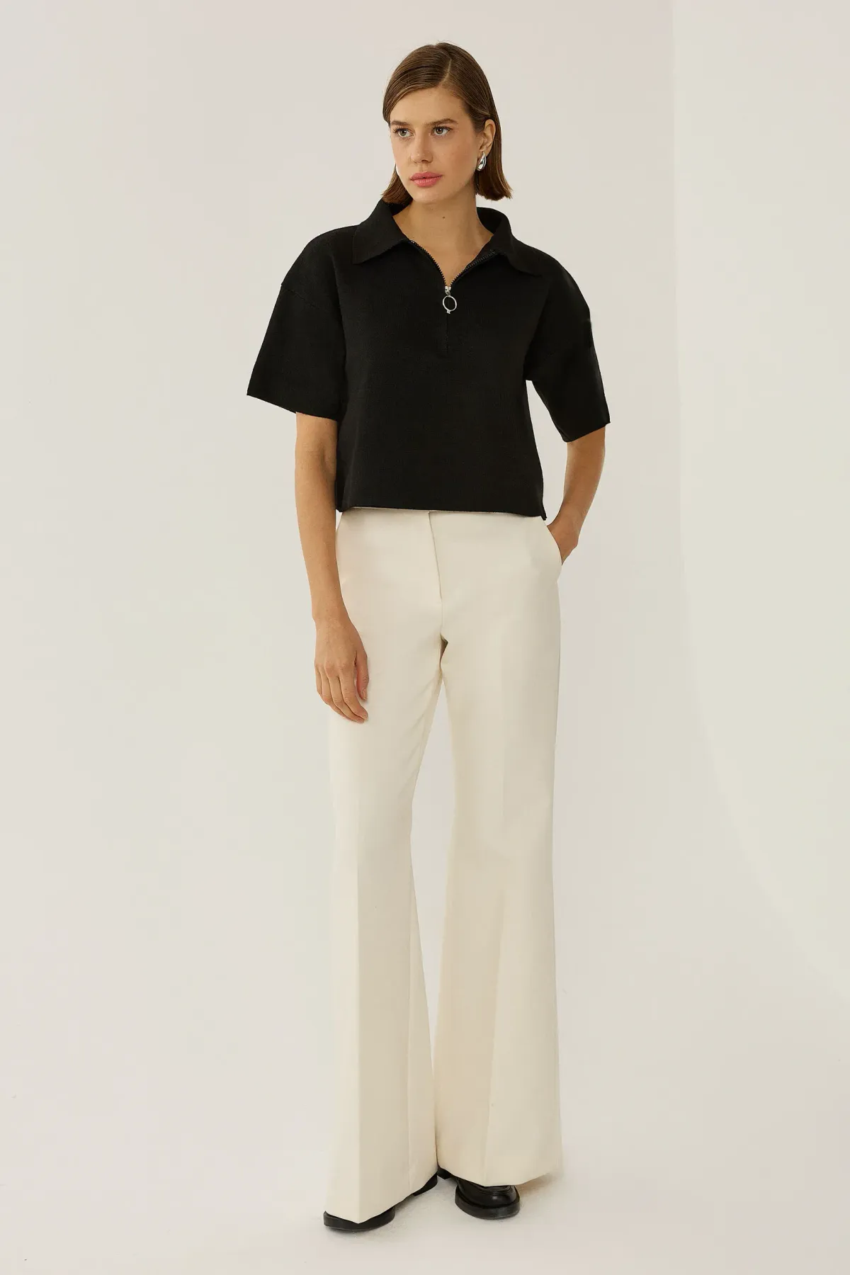Knitted Zipper Collar Top 2