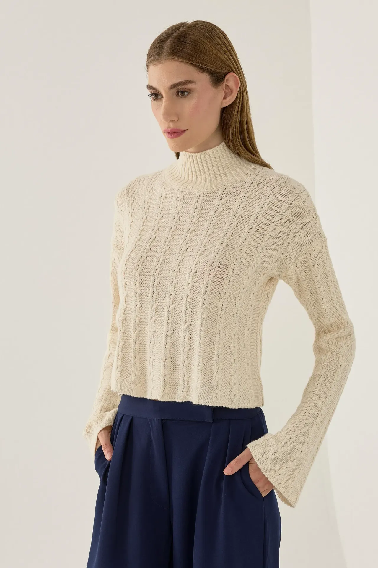 Textured Knitwear Half Turtleneck Sweater