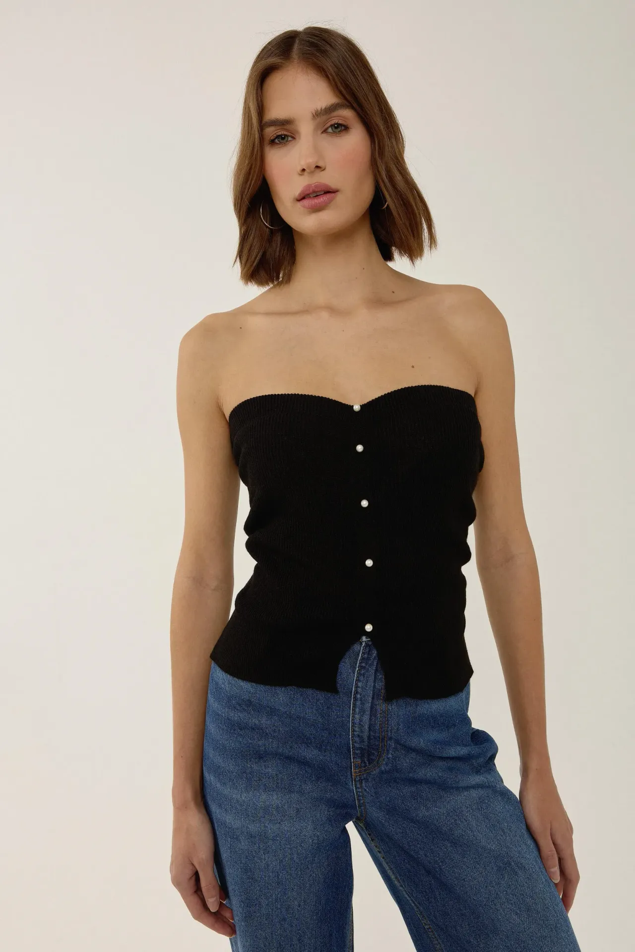 Slim Fit Strapless Knitted Top