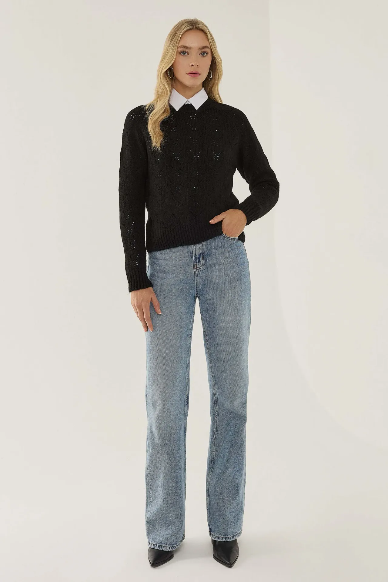 Crew Neck Openwork Sweater