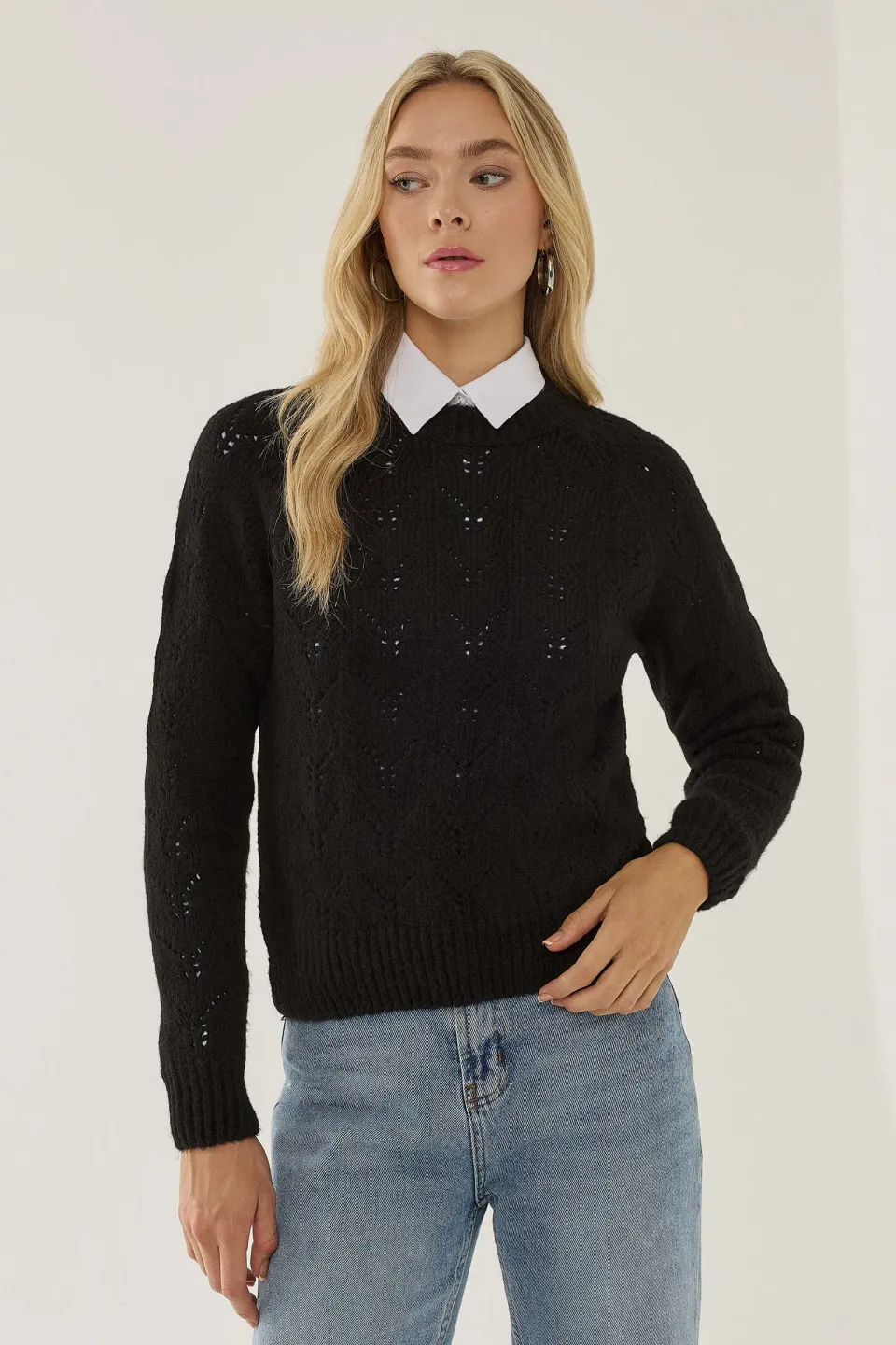 Crew Neck Openwork Sweater