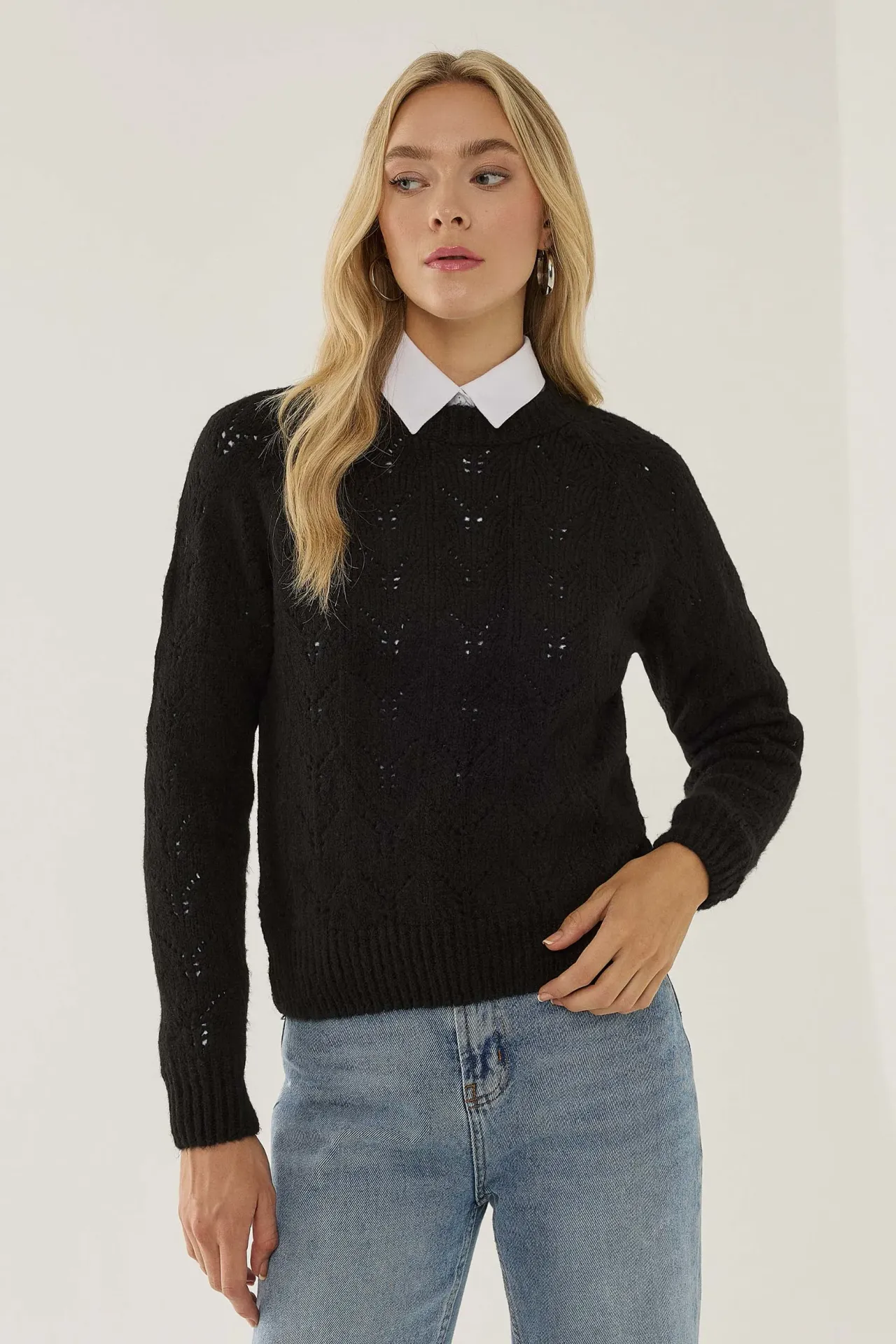 Crew Neck Openwork Sweater
