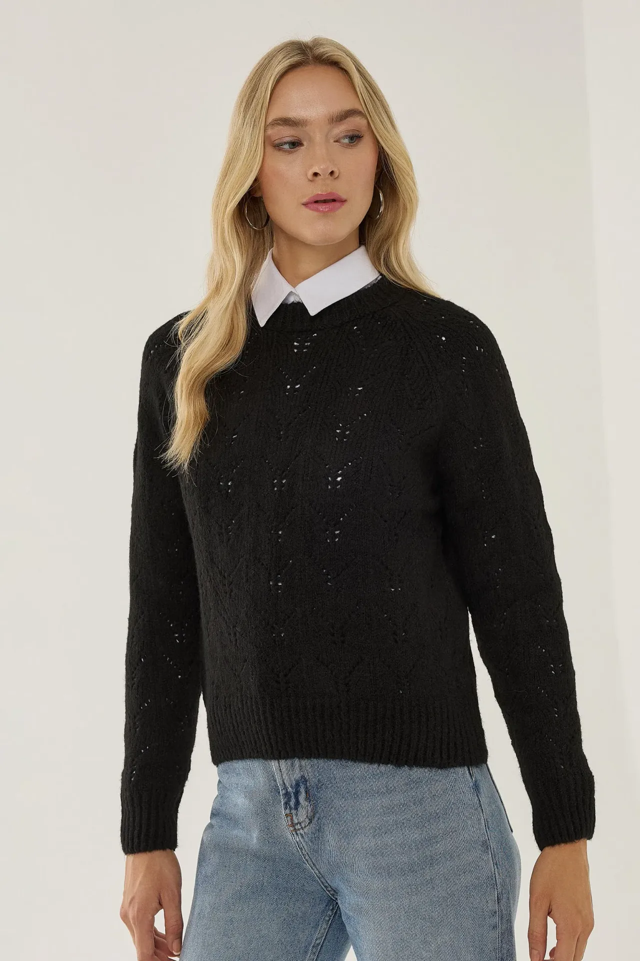 Crew Neck Openwork Sweater