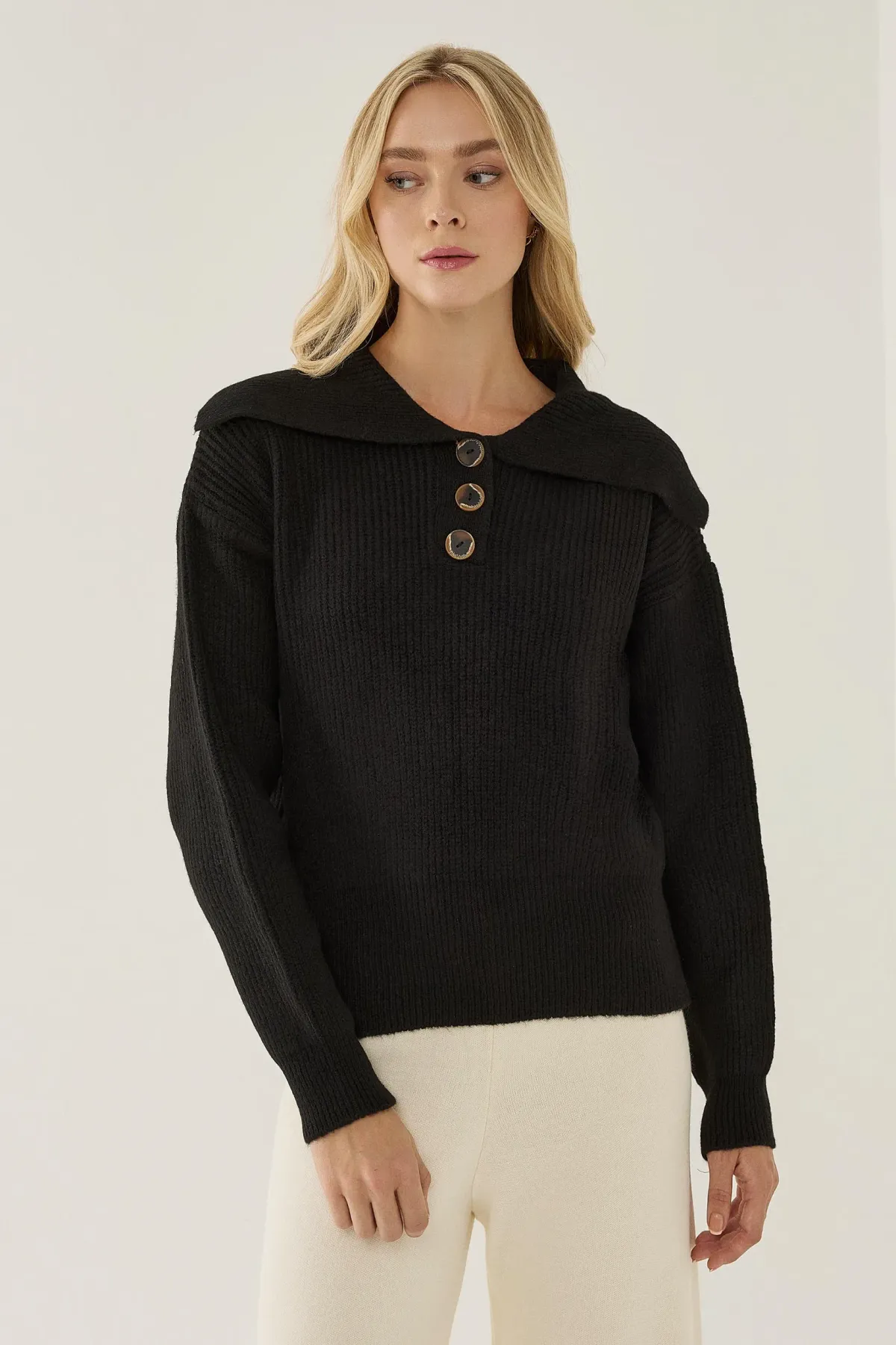 Shawl Collar Buttoned Sweater 1